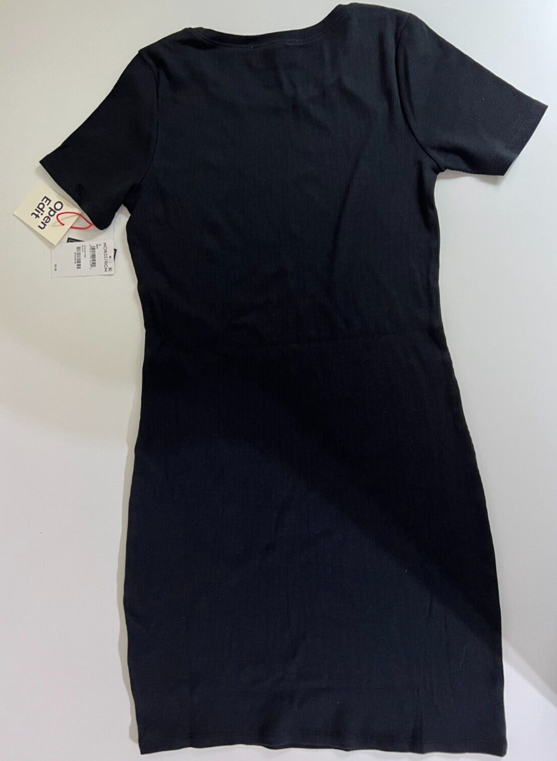 Open Edit Black Ribbed Bodycon Mini T-shirt Dress Size Extra Small NWT