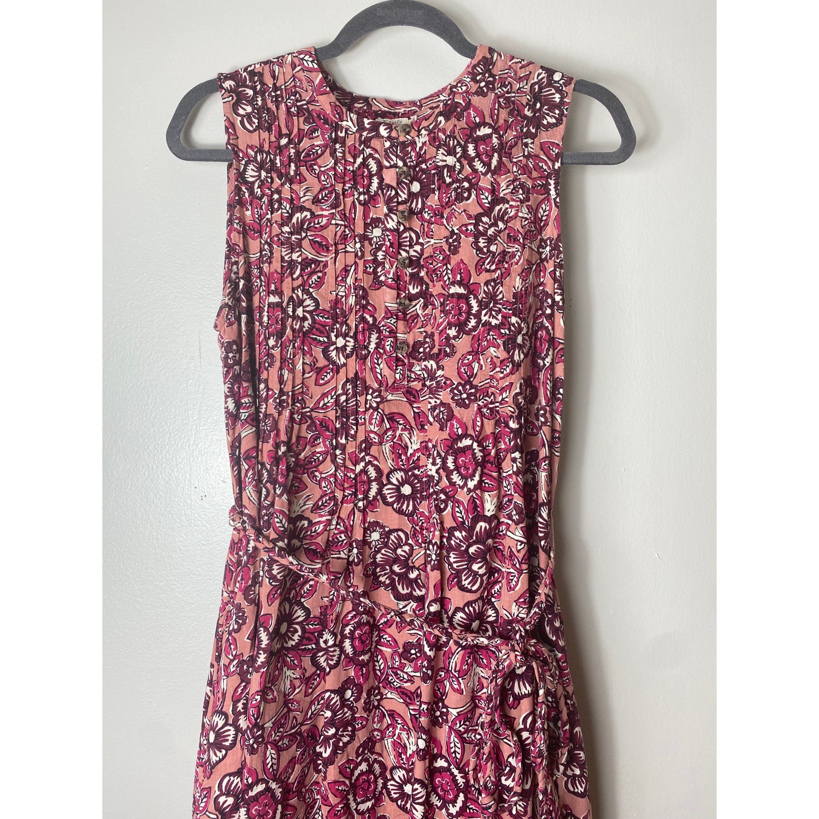 FAHERTY DRESS M ISHA LINEN FLORAL MIDI PINK COTTAGECORE MILKMAID FALL BOHO