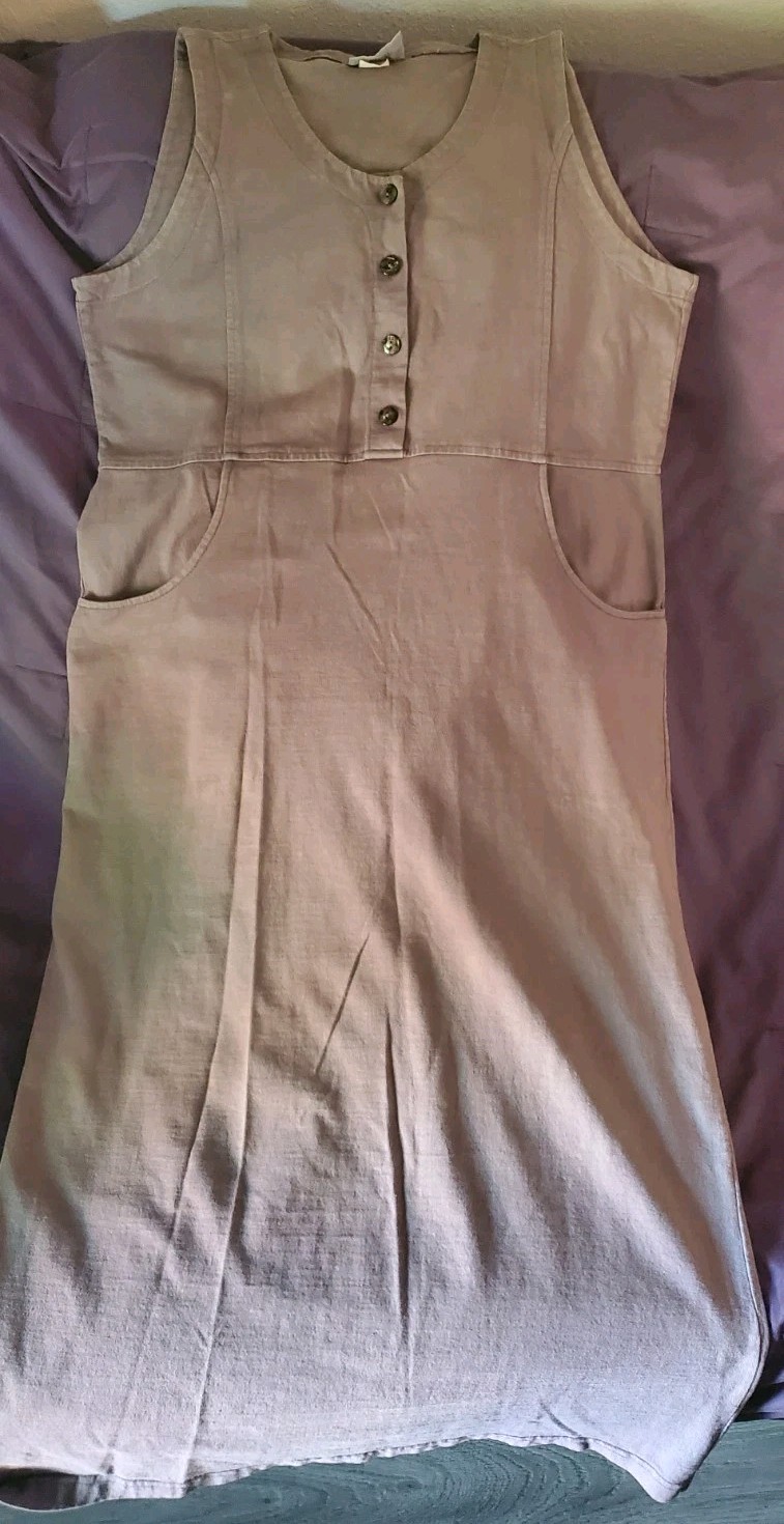 MISHI Maxi Long Tank Dress Size L Sleeveless Pockets Boho Lagenlook Cotton