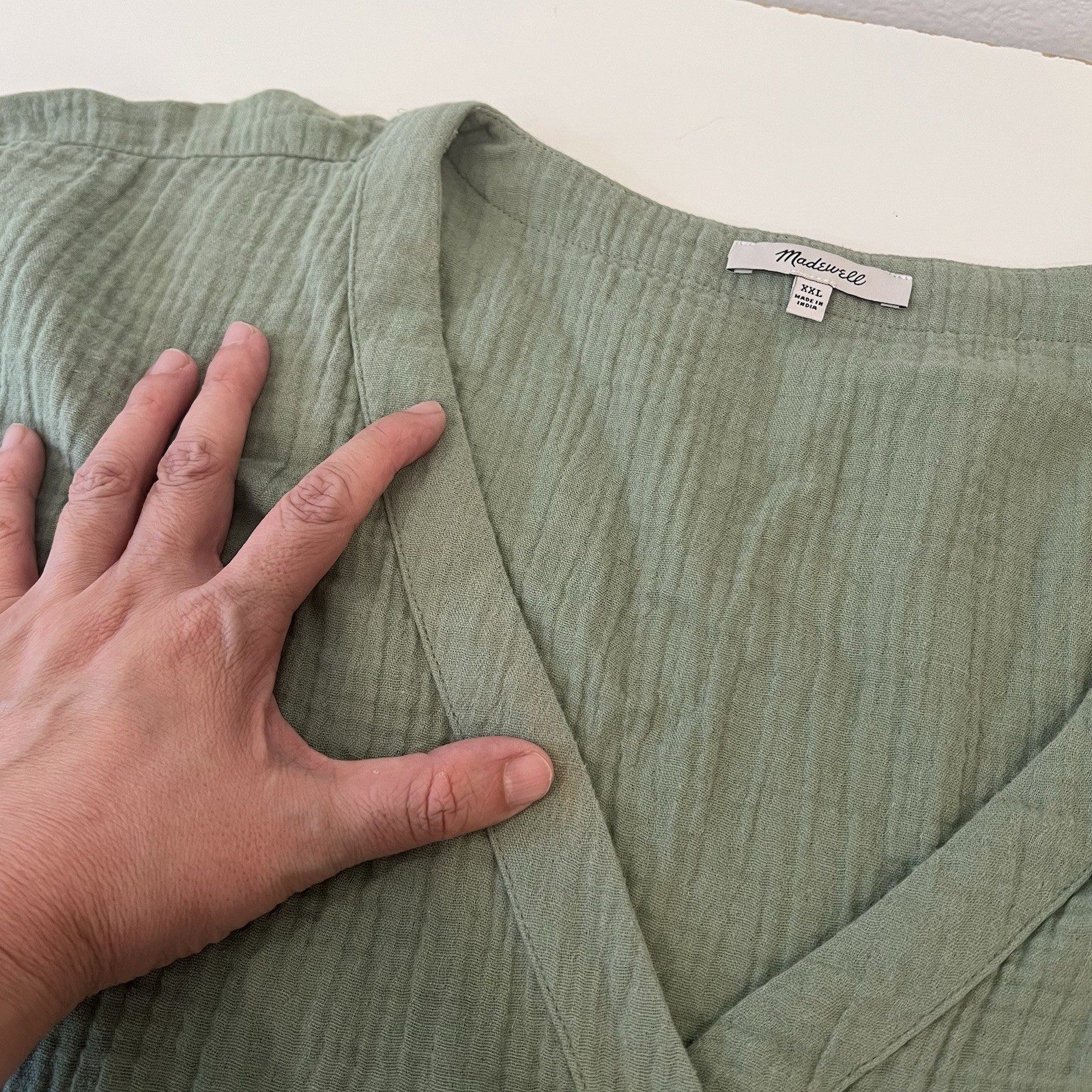 Madewell Lightspun Cuff-Sleeve Button-Front Tiered Mini Dress – Sage Green XXL