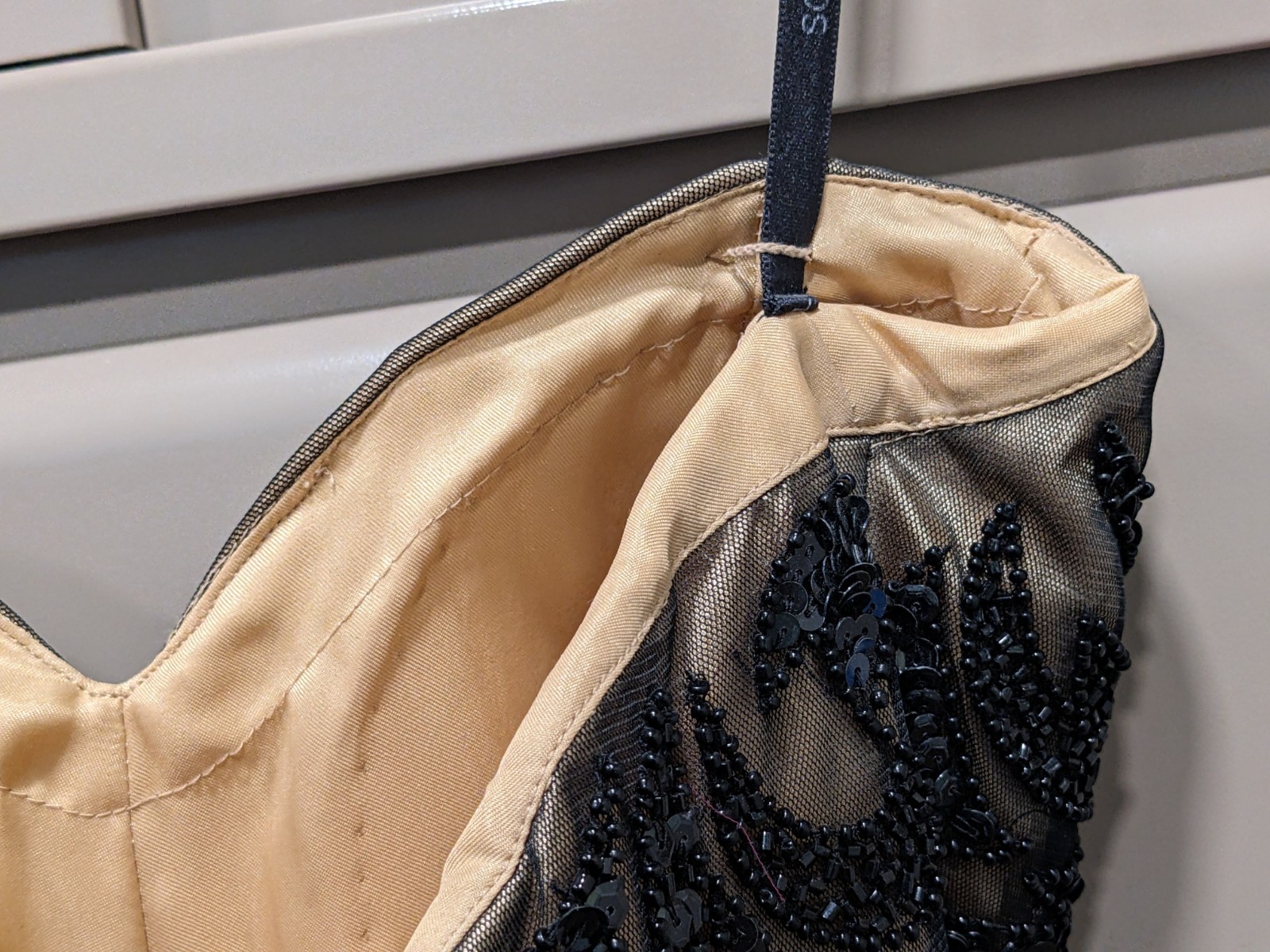 Scala Sequin Silk Beaded Mini Dress Sz 8 Strapless Sweetheart Neckline Black
