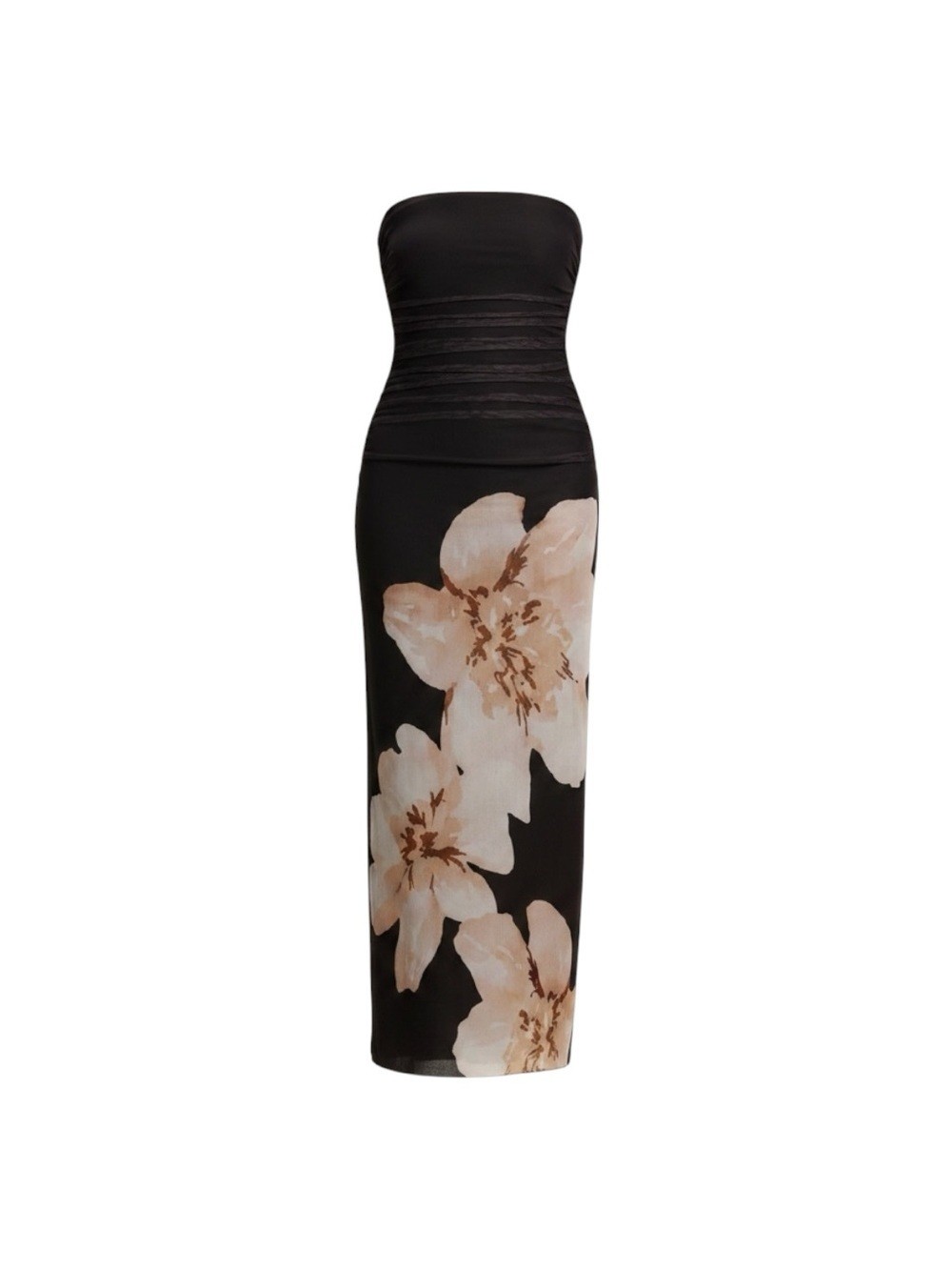 Commense Semi-Sheer Strapless Ruched Floral Mesh Size Medium Dress NWT