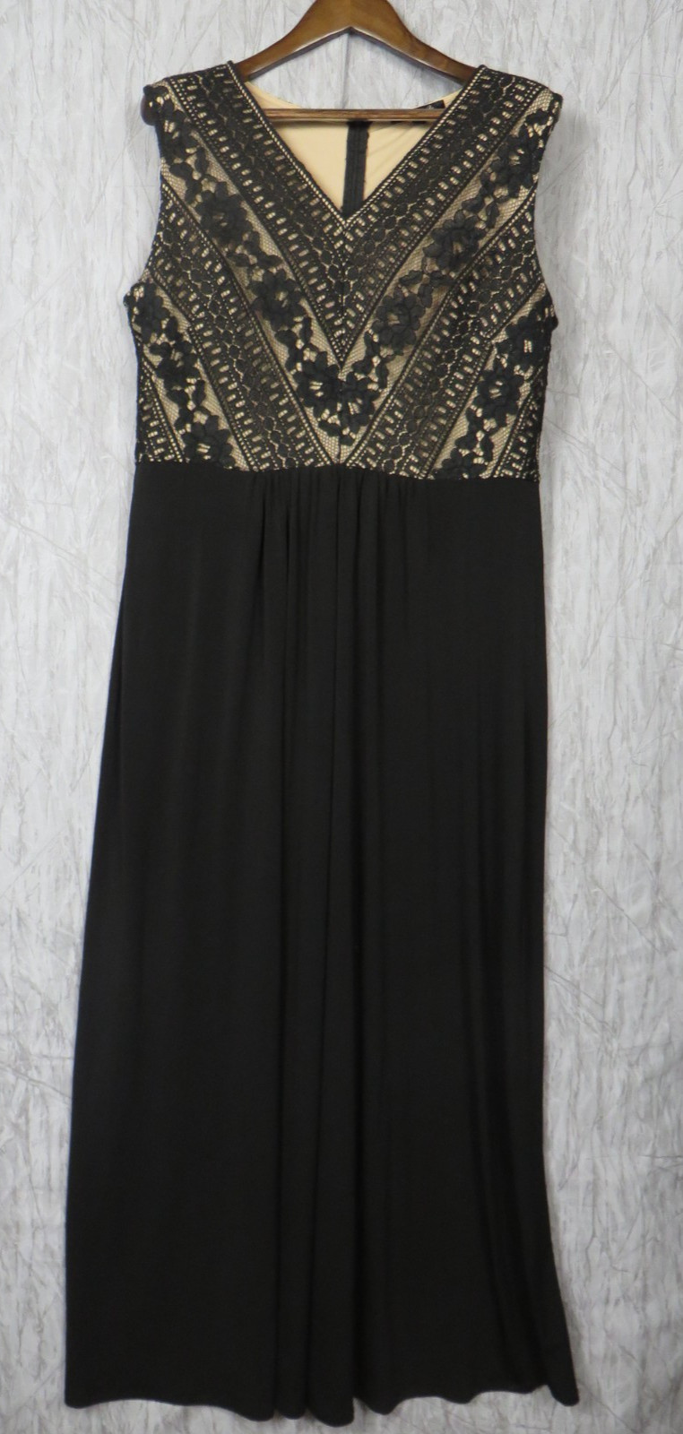 Wardrobe A Womens 16 Black Beige Lace Maxi Dress Sleeveless Evening Gown