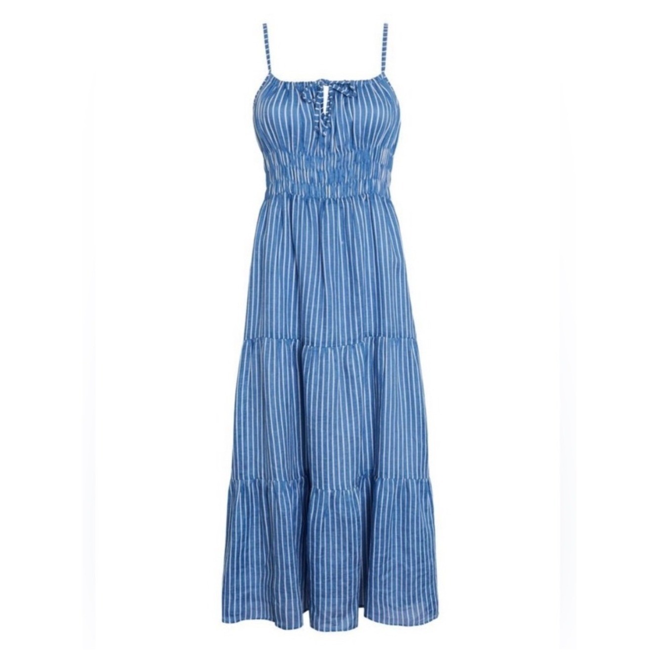 Faithfull the Brand || Shaloom Striped Linen Midi Dress Antco Blue M US 6