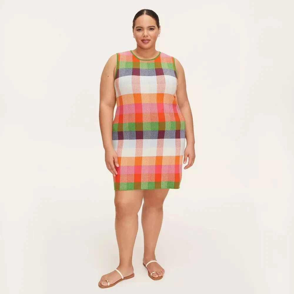 Kate Spade x Target Plaid Mini Sweater Dress Red Pink Green Blue Plaid Plus 3X