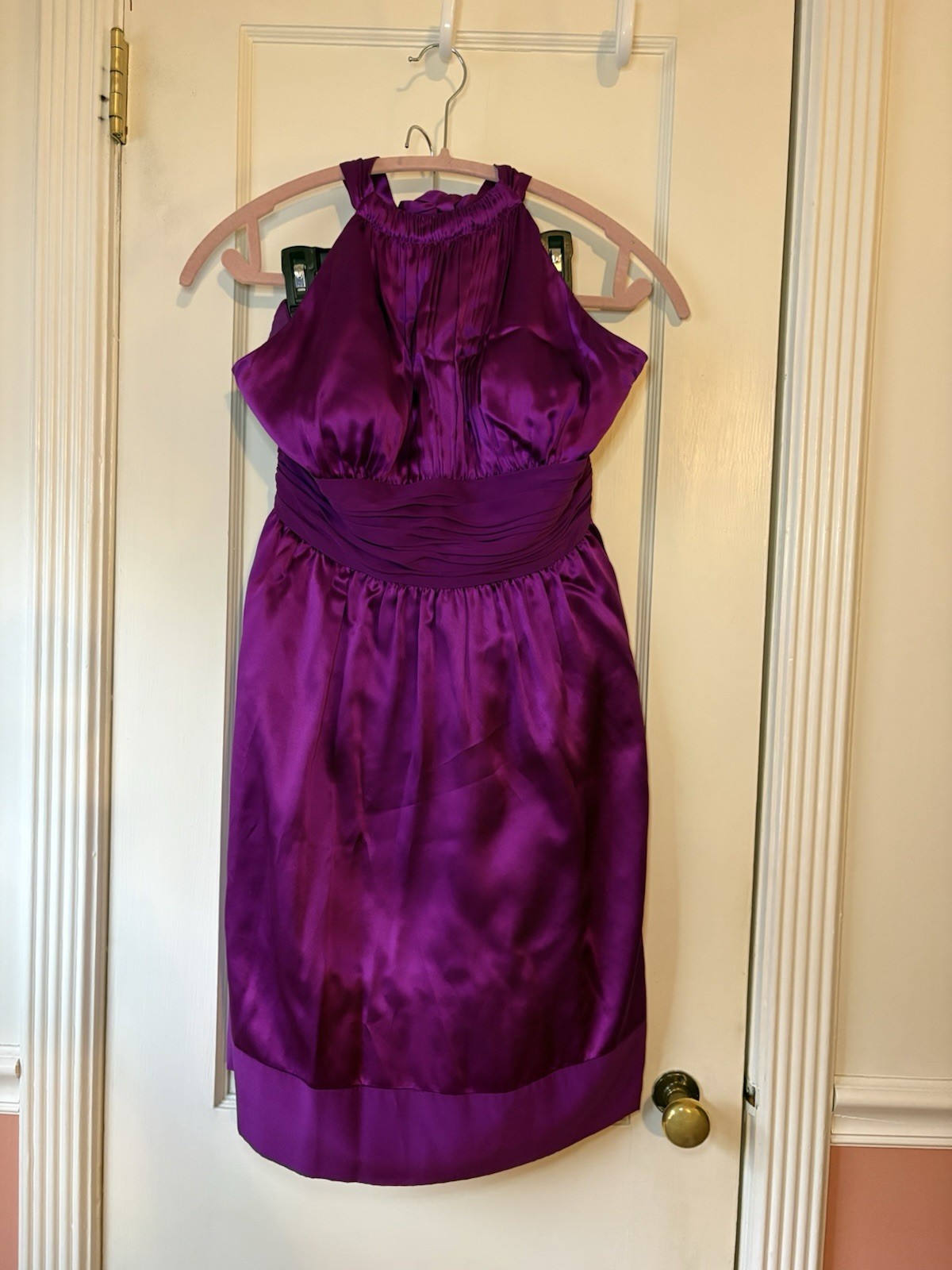 Adrianna Papell Boutique Silk Halter Cocktail Dress Eggplant Size 10P Worn Once