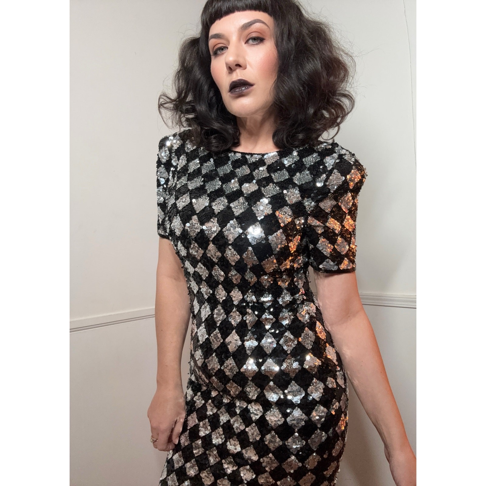 1980s Vintage NWT Harlequin Sequined Mini by A.J Bari
