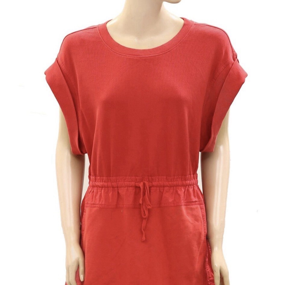 Daily Practice by Anthropologie Short-Sleeve Mini Dress Red Ribbed Tie Medium P4