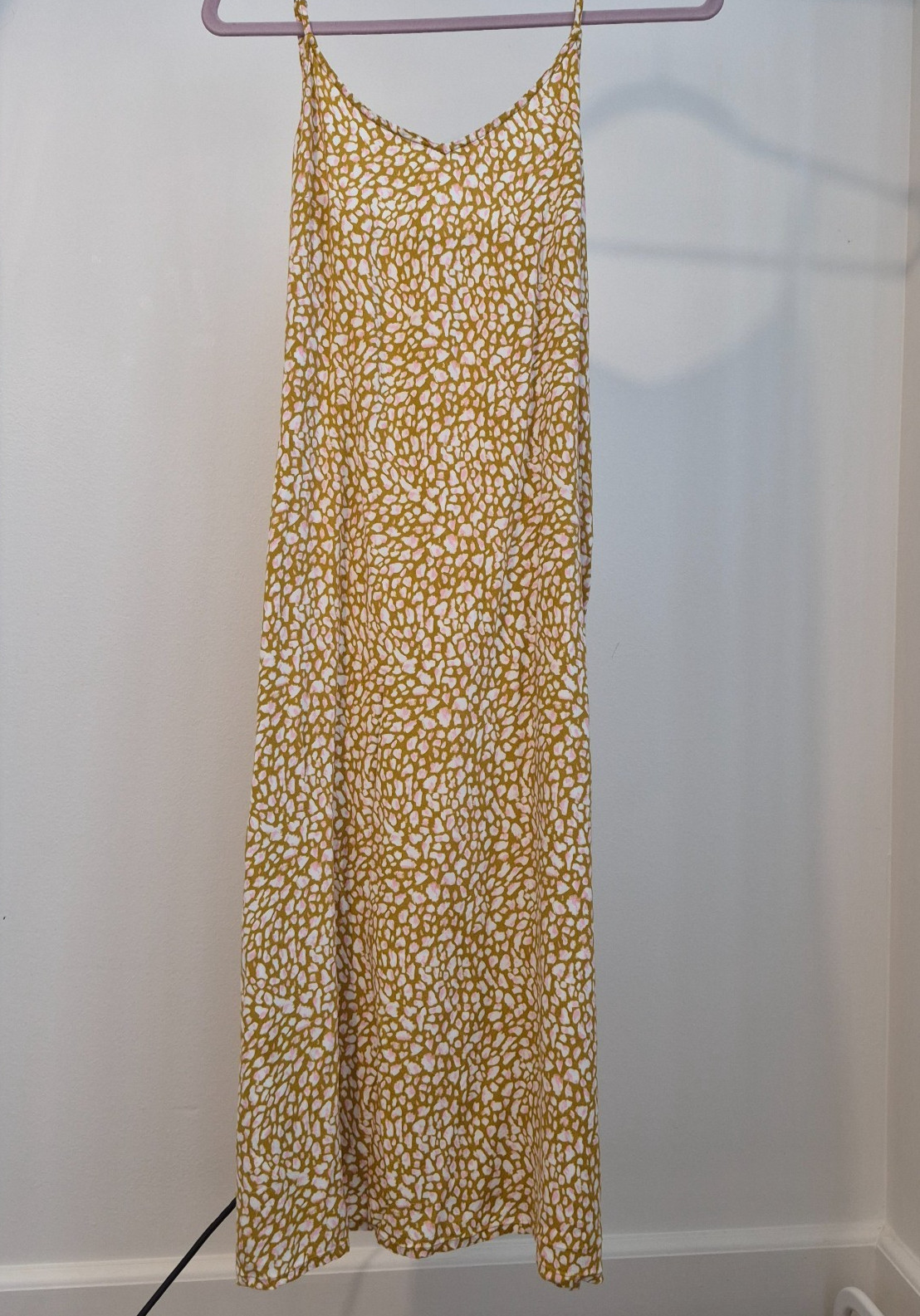 Roxy Midi Dress Womens XL Mustard Pink Strappy Tie Back Viscose Boho