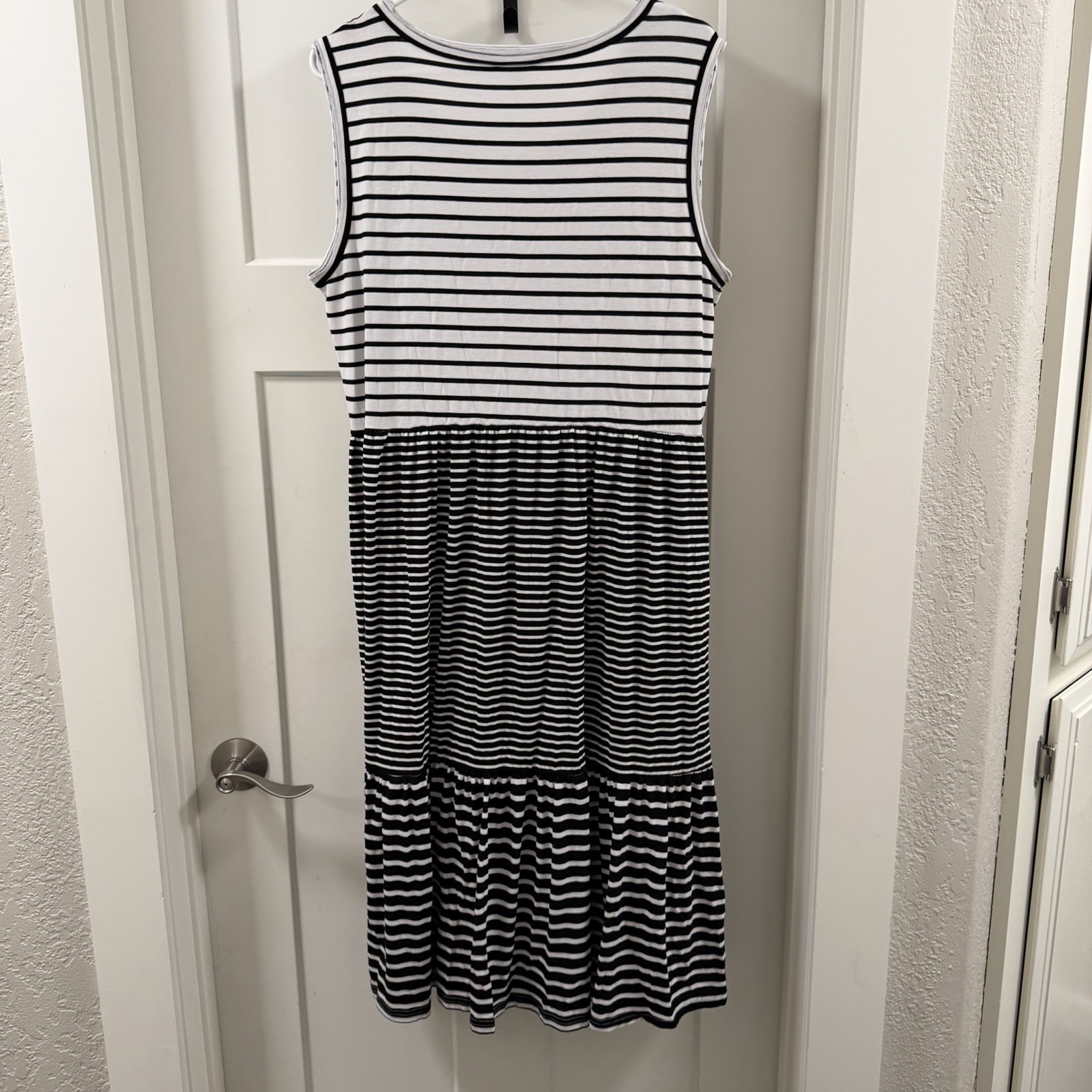 Nina Leonard Black & White Striped Three Tiered Sleeveless Sundress XL
