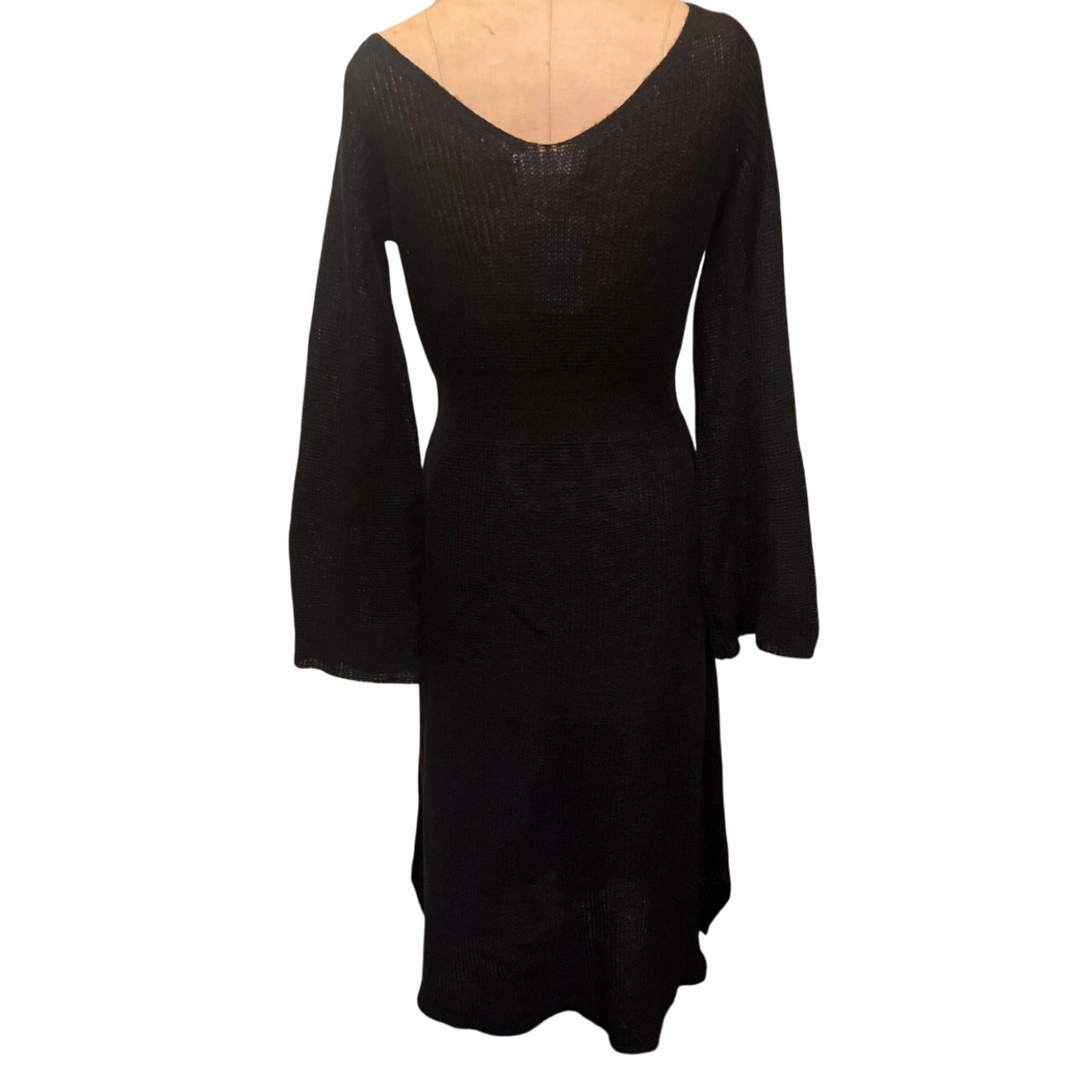 Knit Mix Semi Sheer Lightweight Long Sleeve V-Neck Knit Dress Black NWT Size XL