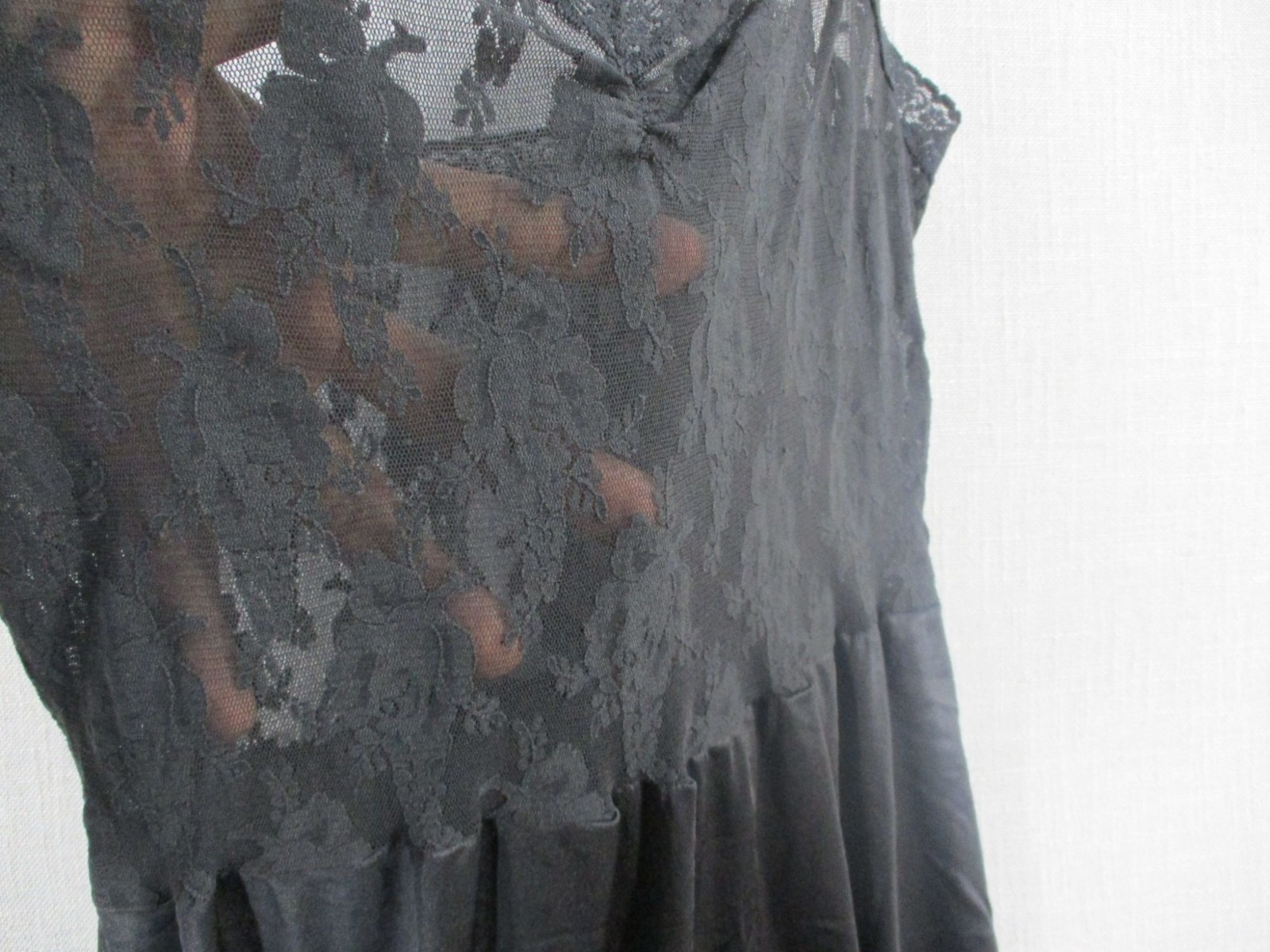Black Lace Whimsy Goth Overlay Lace Slip Dress W/ Adjustable Straps Midi Length