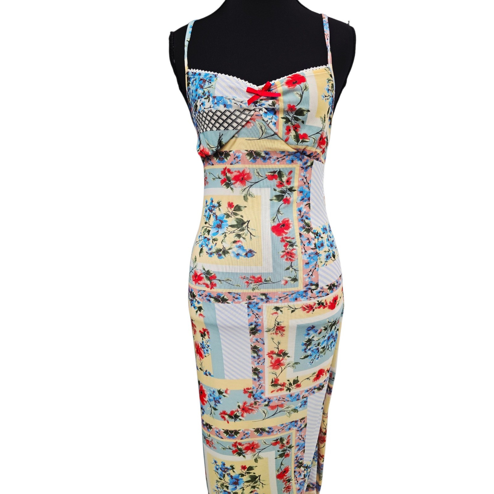 THIRTY THIRTY LA Patchwork Floral Midi Dress Small Cottagecore Y2K Boho Indie