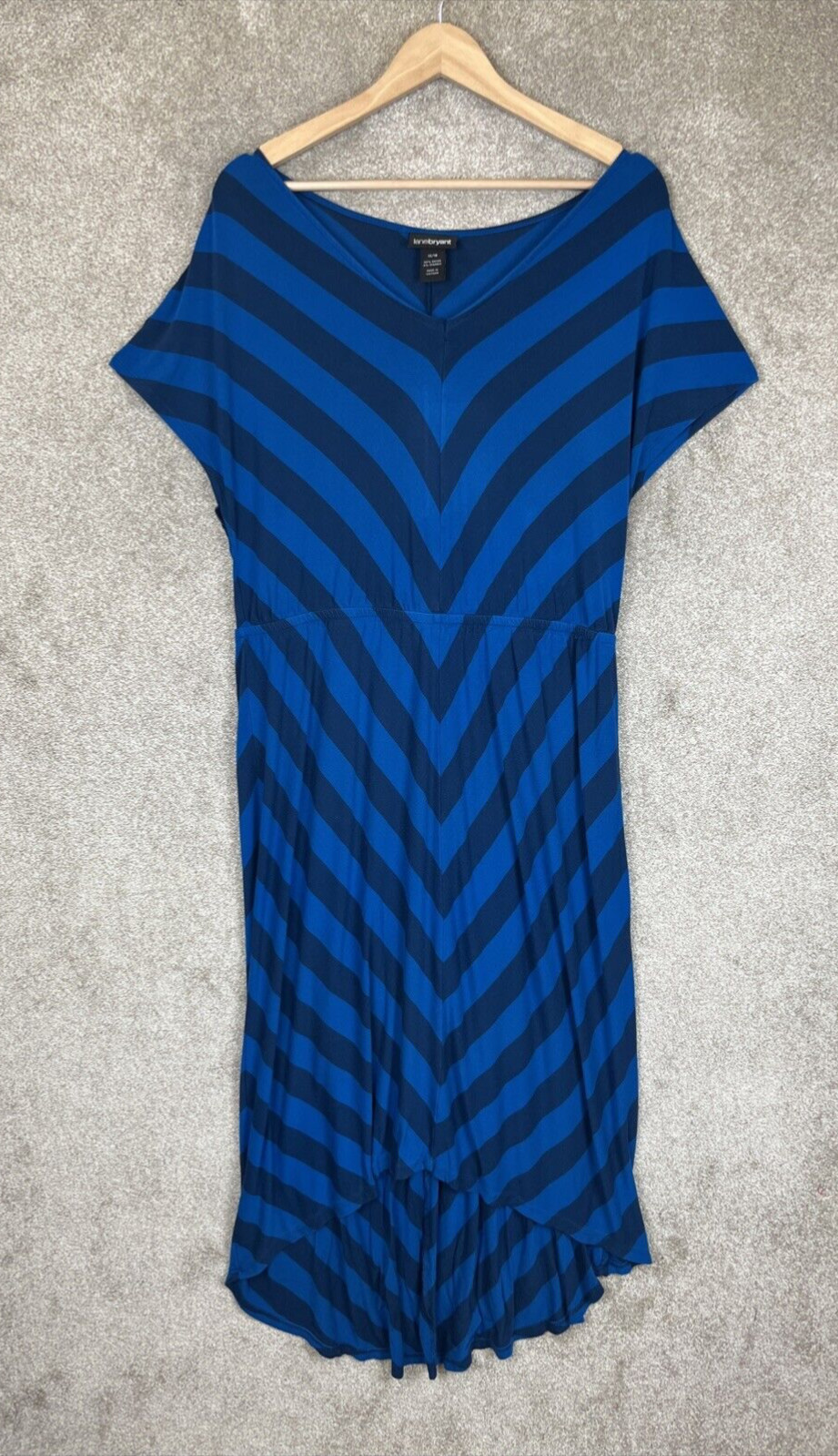 Lane Bryant Dress Womens 14/16 Blue Stripe Short Sleeve High Low Stretch- 1338*