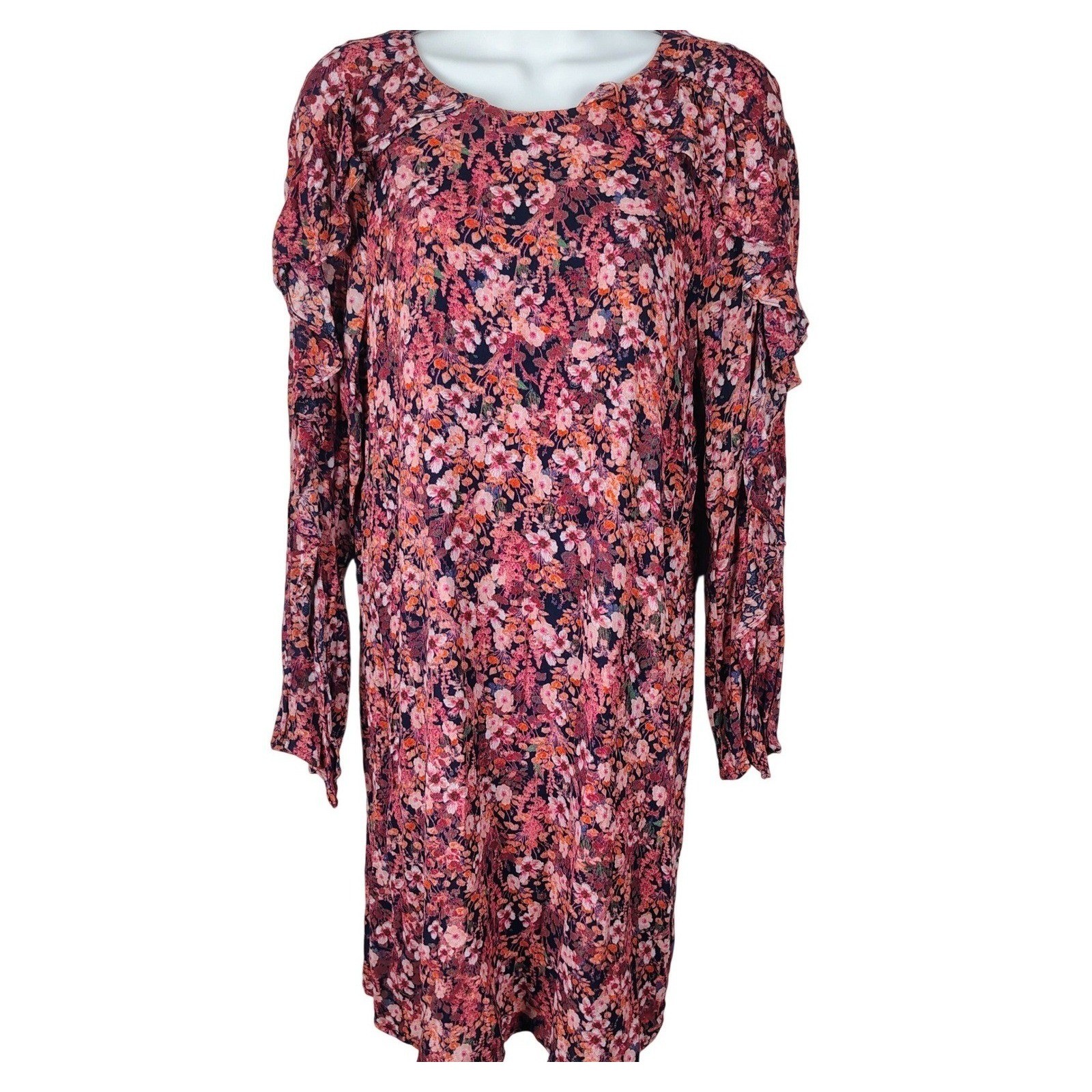 Pink Floral Ruffle Long Sleeve Shift Dress 6 romantic feminine garden spring