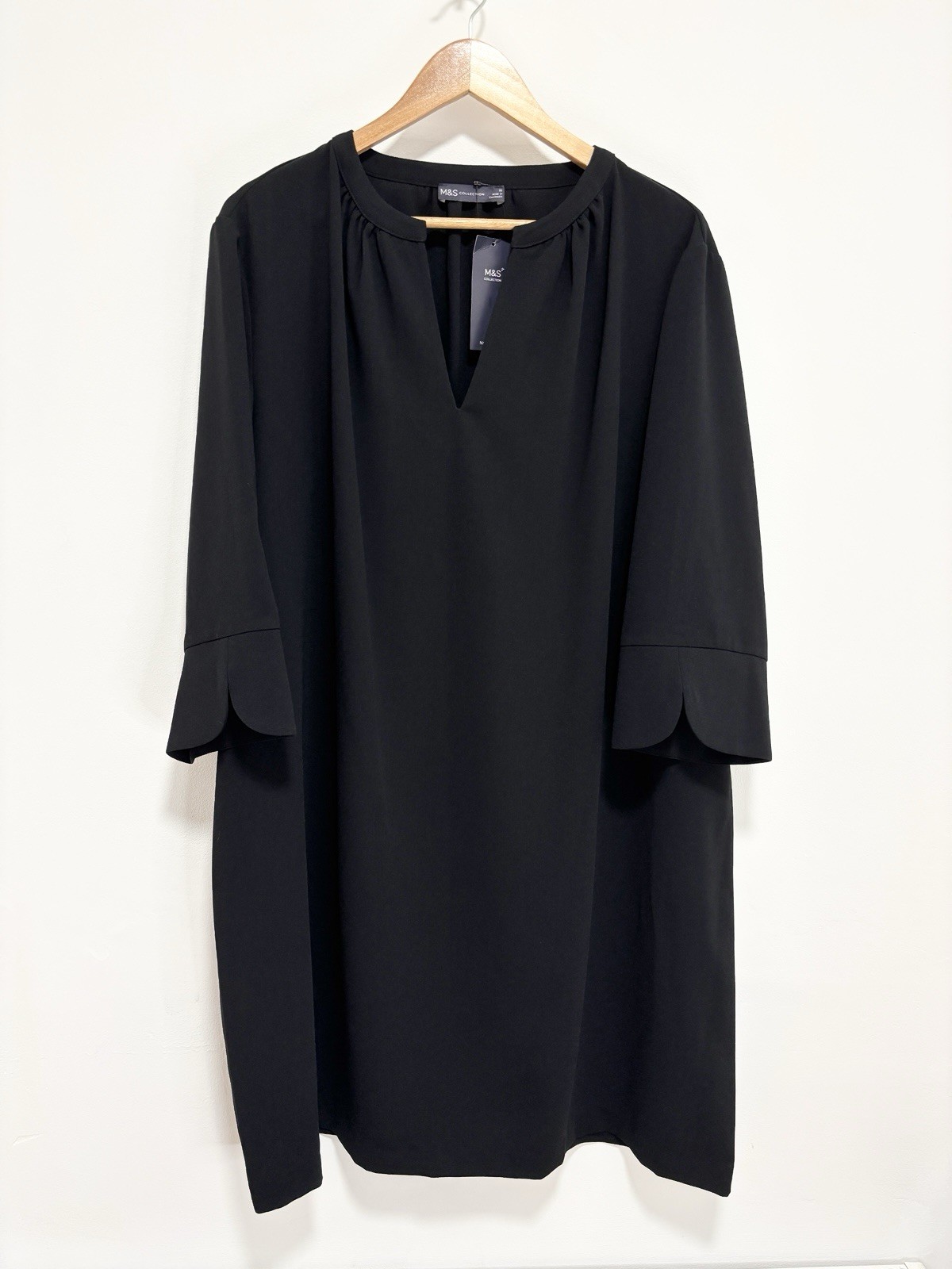 M&S Tunic Shift Dress Size 22 Black Formal Work Office Capsule Non Iron