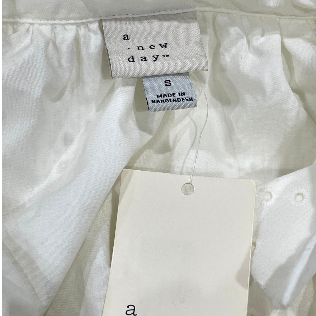 Eyelet Balloon Short Sleeve Mini Shirt Dress Sz Small NWT White A New Day