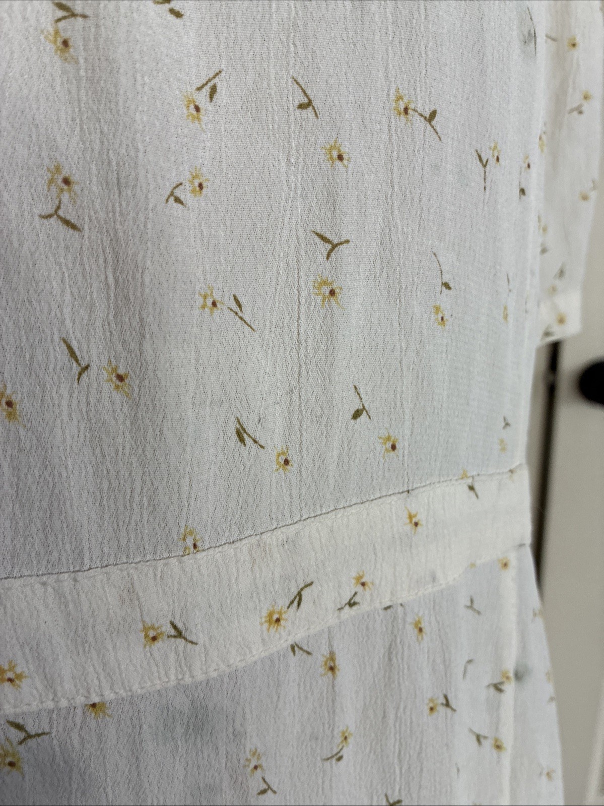 Sacred Threads Maxi Dress Boho Cottage 70s Hippie White Tiny Yellow Daisies