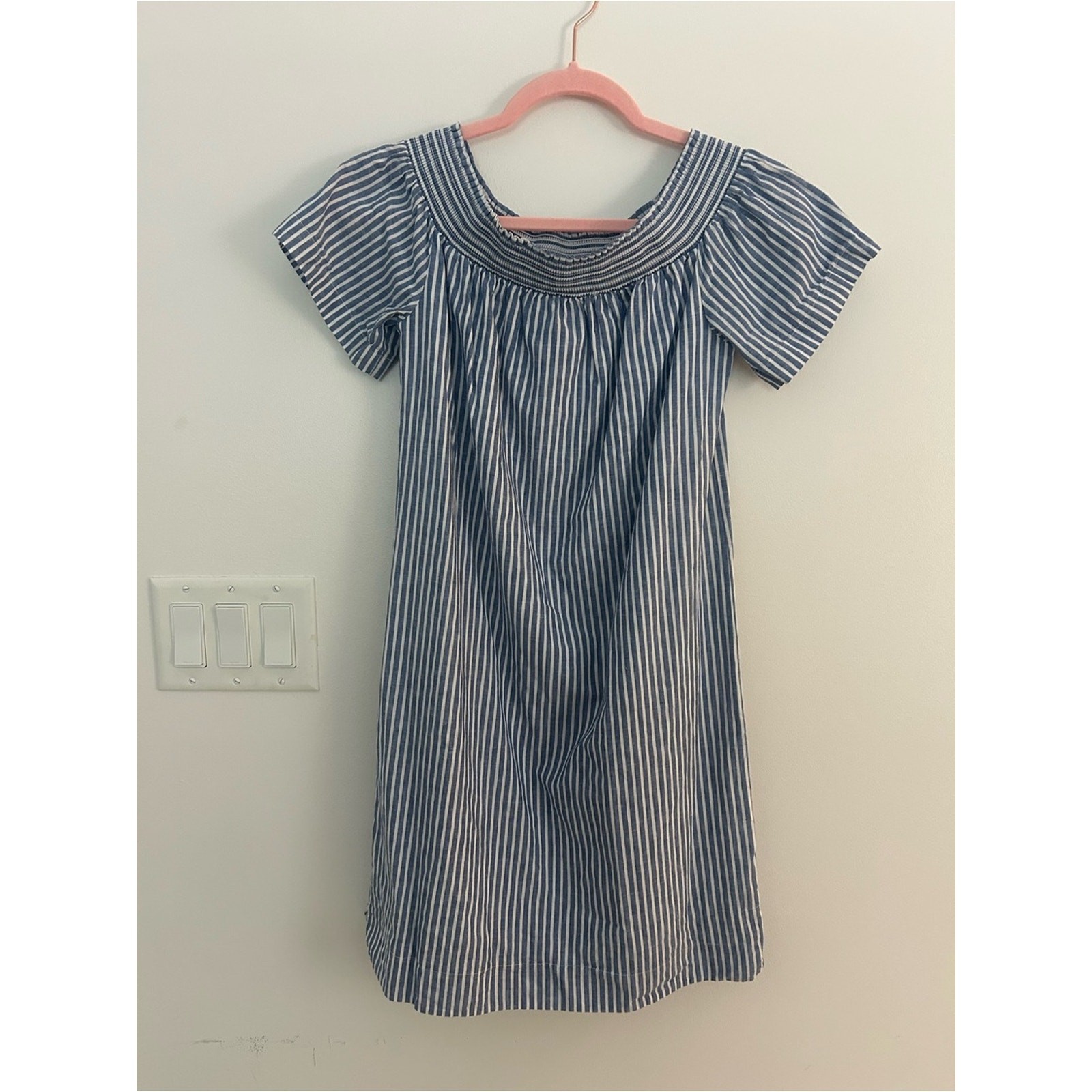 NWT J.Crew Factory Women’s Size 0 Blue White Stripe Cotton Linen Shift Dress