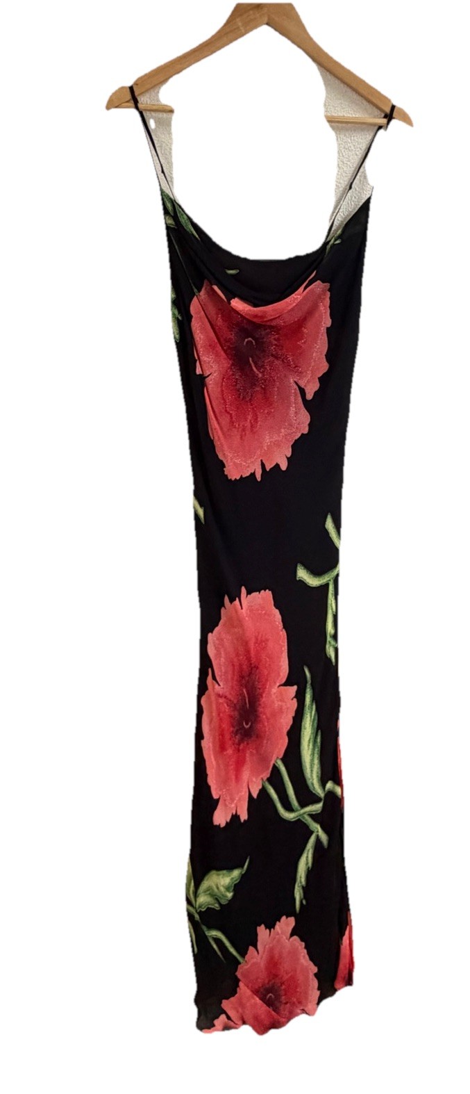 Nostalgia Floral 90s Maxi Dress Large Black Boho Cottagecore Rayon Sleeveless