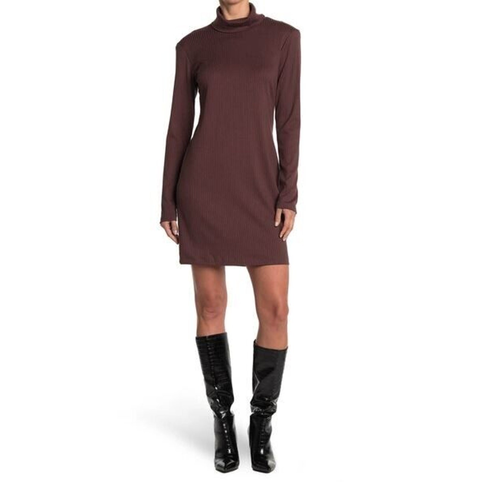 Socialite Women’s Mock Neck Drop Shoulder Soft Knit Pocket Dress In Ginger Large
