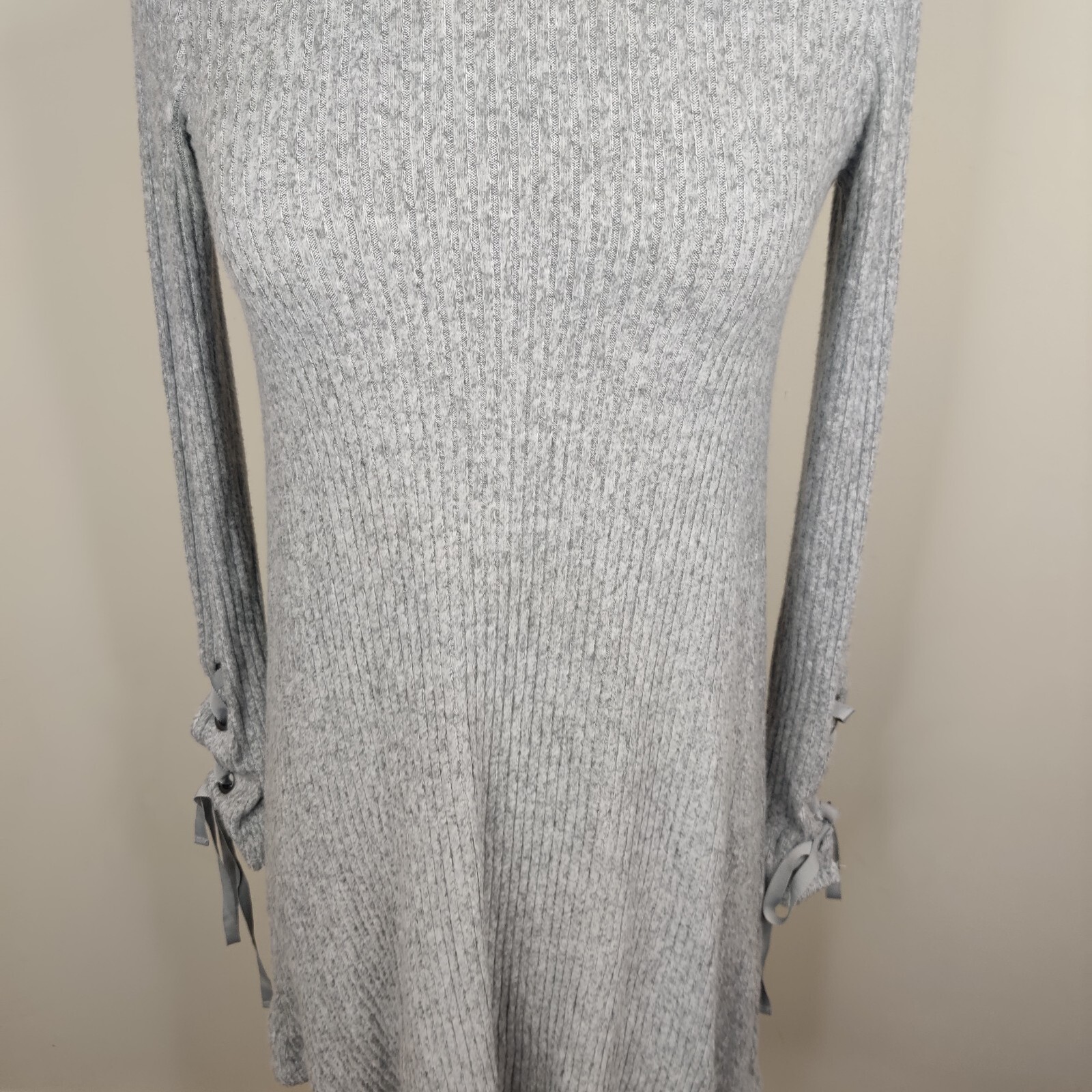American Eagle Soft Plush Fleece Dress Gray XS Long Sleeve Lace Up Cuff