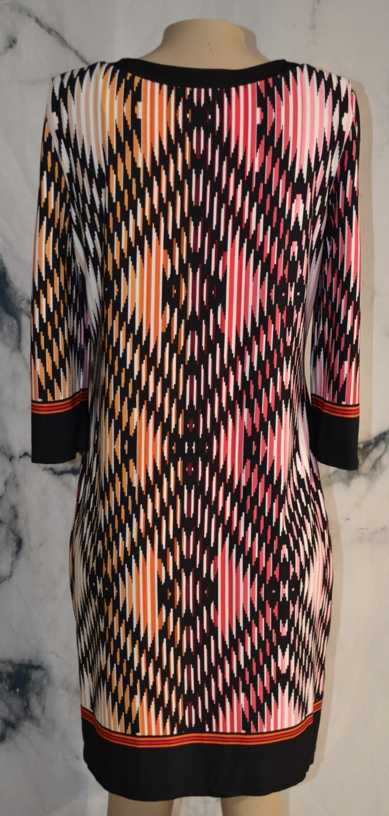 DRESSBARN Black Multicolor Striped Dress 12 3/4 Sleeves Unlined Polyester Blend