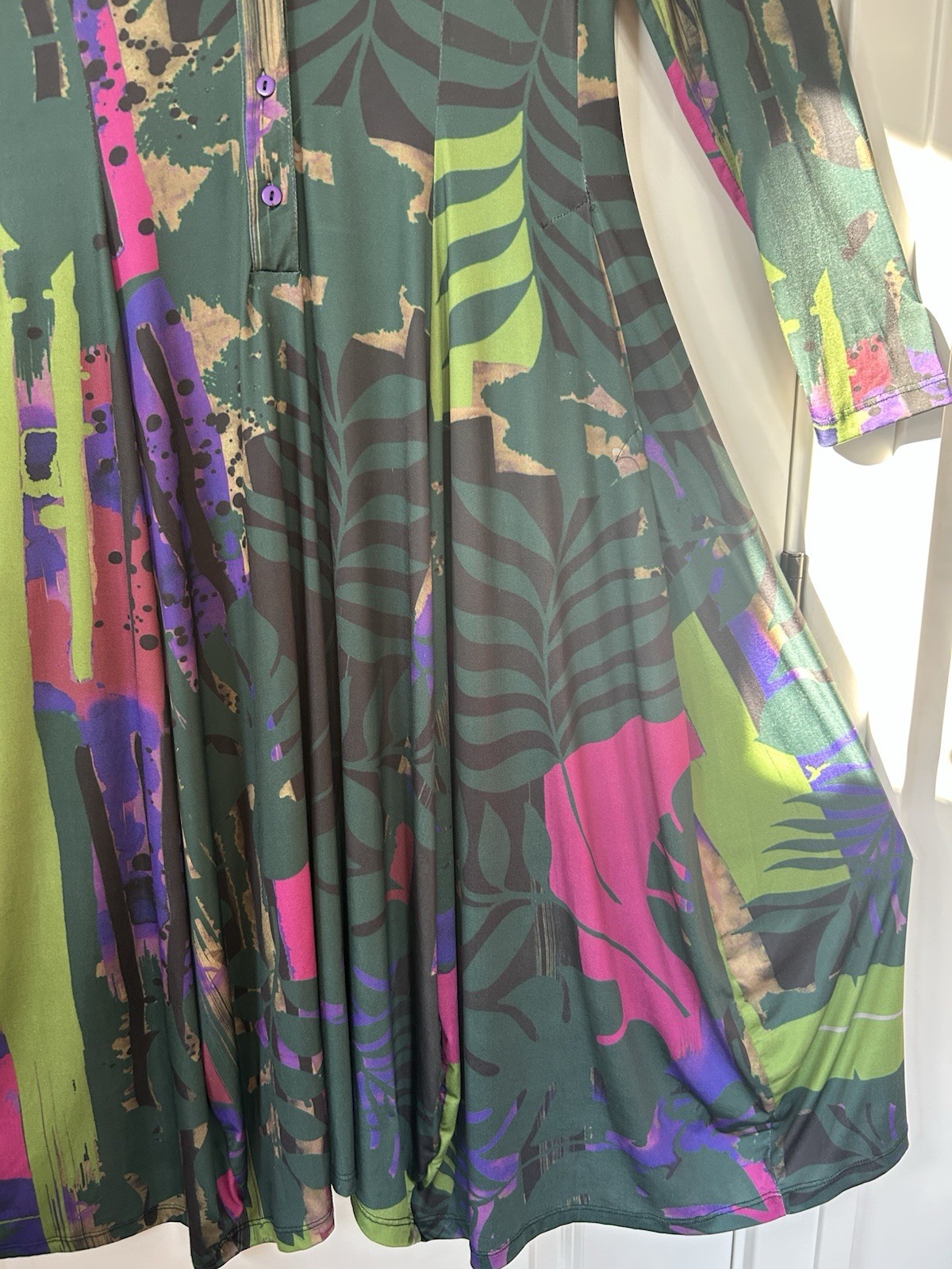 LUUKAA size 0 US 6 S M Henley Fit & Flare Midi Henley Dress Balloon hem