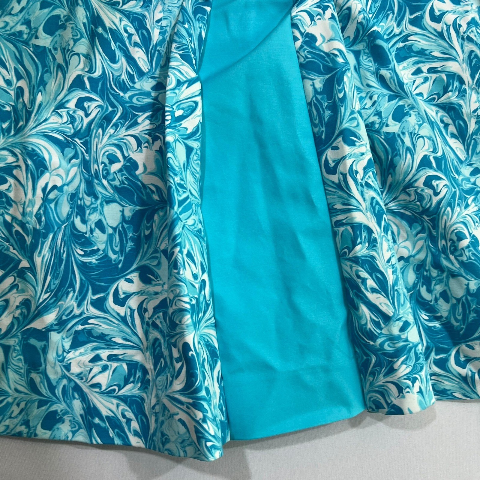 Michael Kors Dress Marble Swirl Print Sleeveless Fit Flare Blue Womens 6P