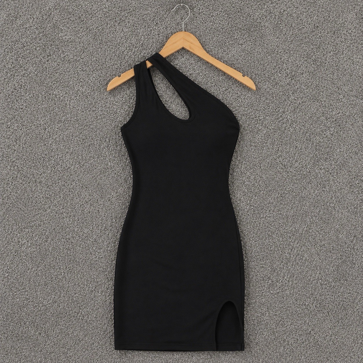 NWOT Naked Wardrobe XL Black One Shoulder Bodycon Mini Dress Front Slit