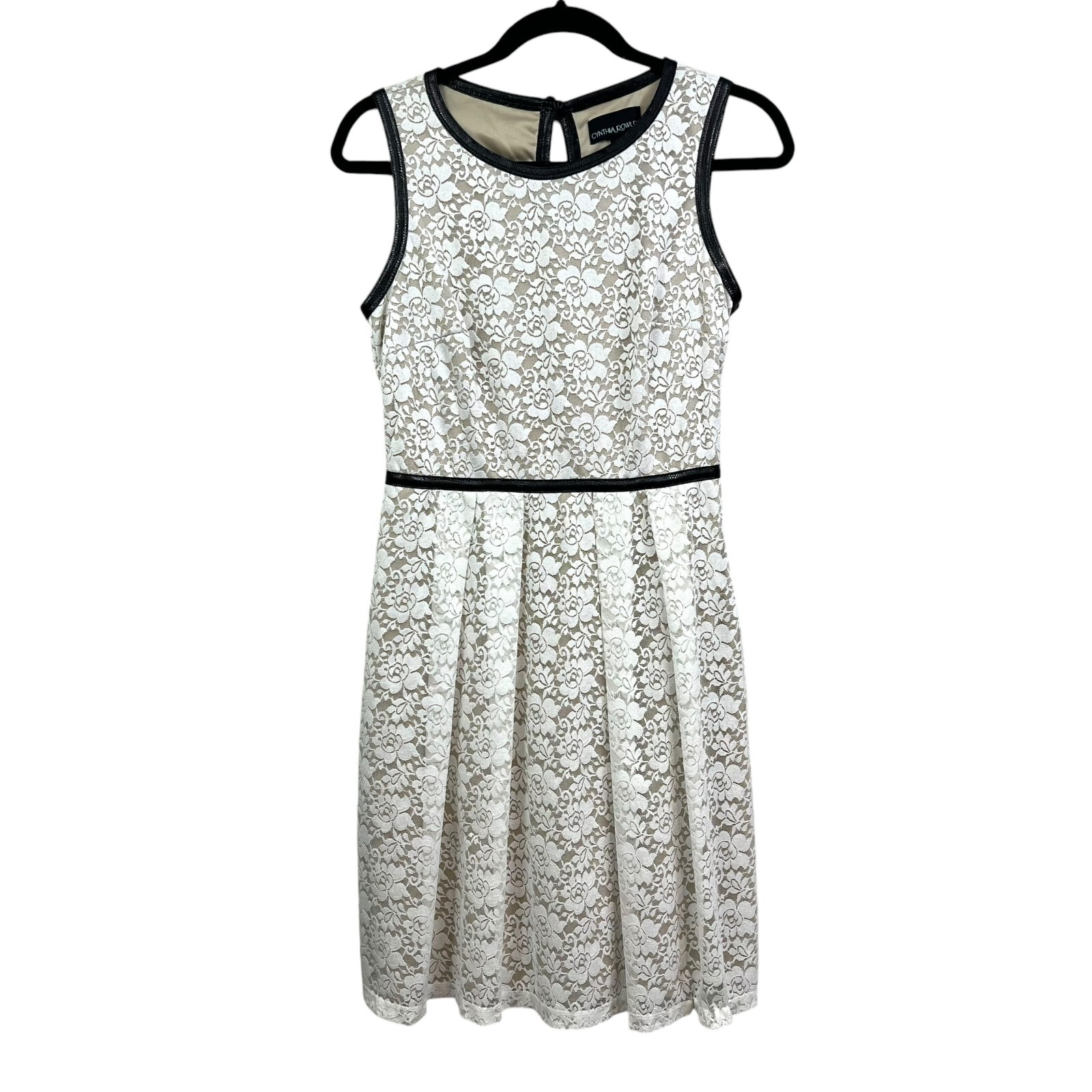 Cynthia Rowley Womens Lace Dress Fit & Flare Sleeveless Cream Black Trim Size 8*