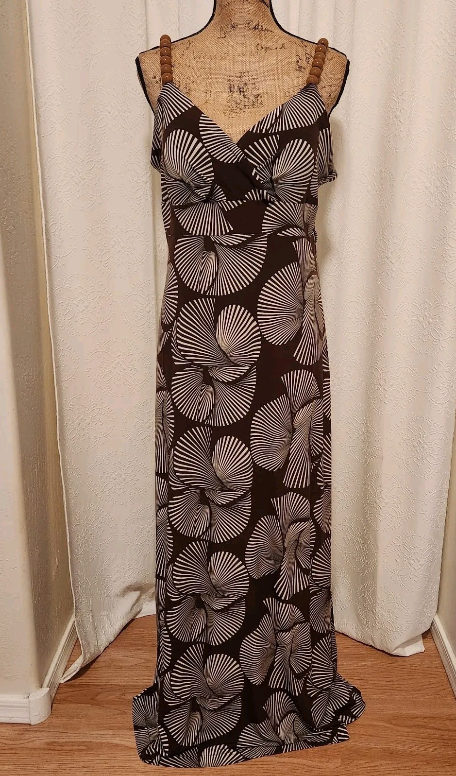 Essentials By Milano Women’s L Brown Tropical Sleeveless Knit Maxi Dress