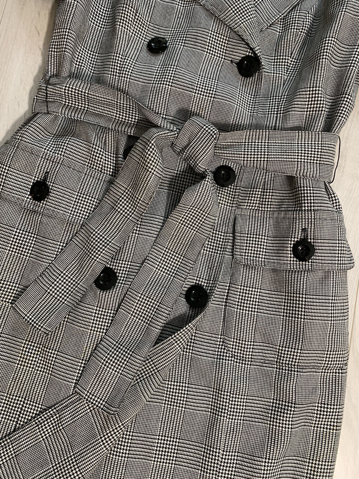 Spenser Jeremy Gray Houndstooth Vintage Waist Tie Belt Trench Wrap Dress Sz 6