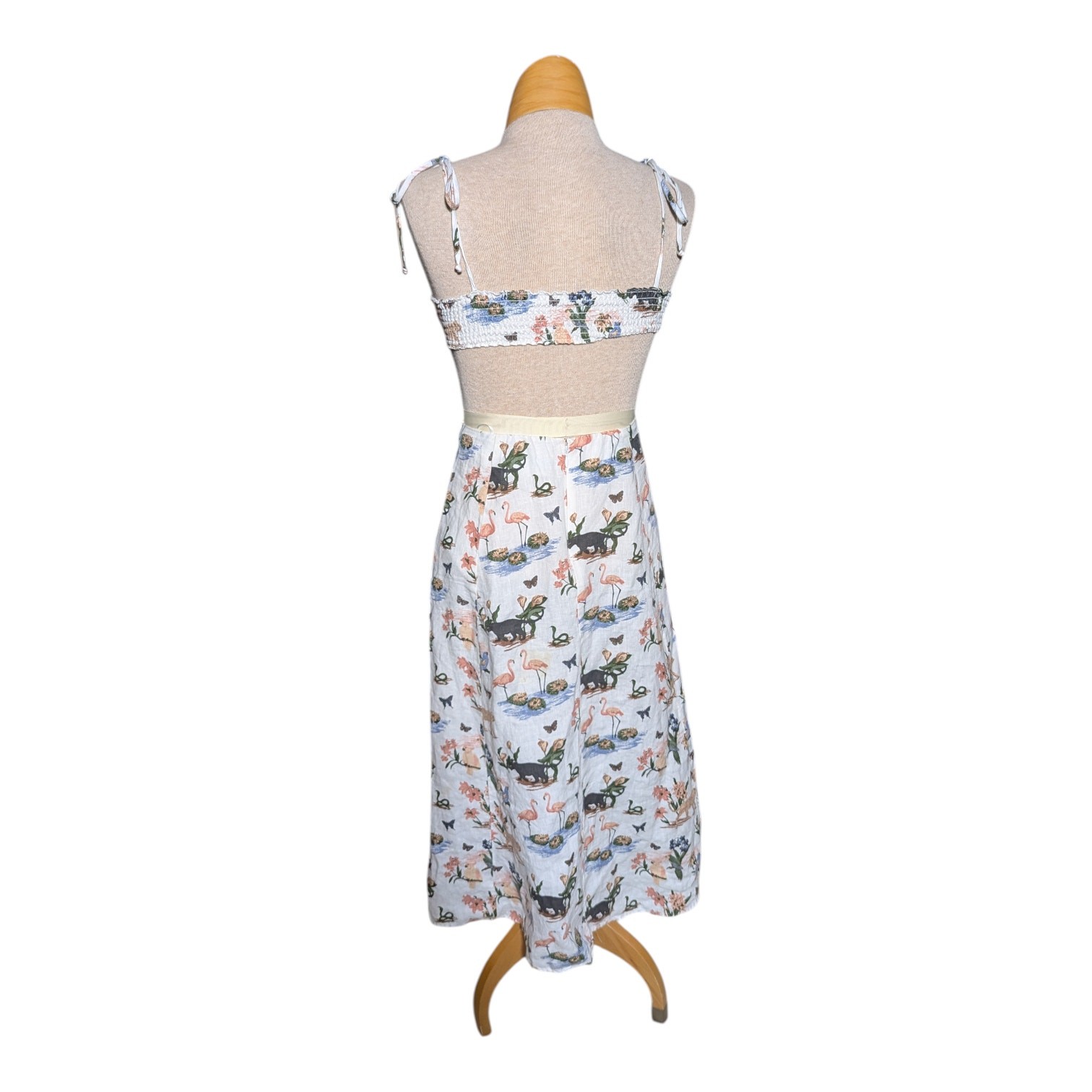 Reformation Alessa Janeiro Ivory Jungle Animal Print Cutout Linen Midi Dress 0