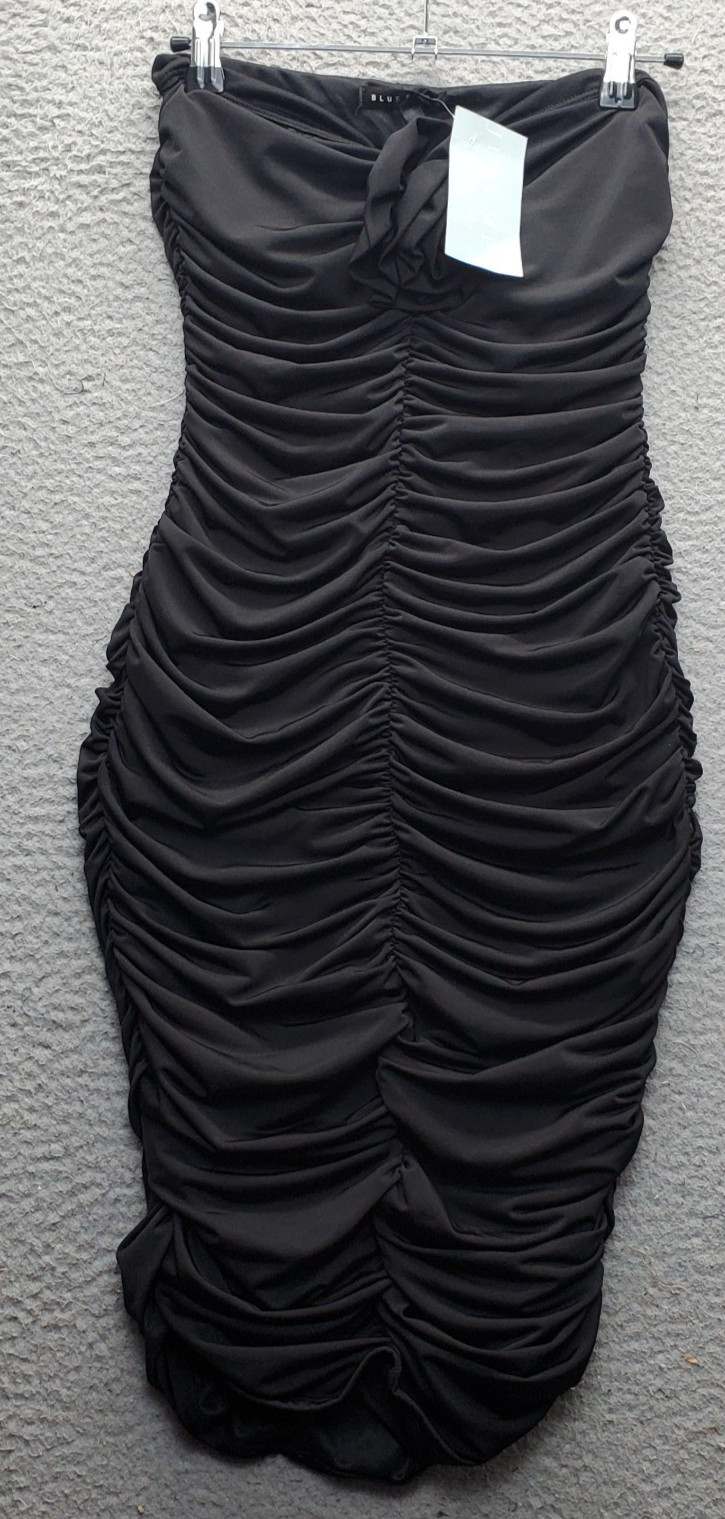 Blue Blush Bodycon Dress Womens Small Black Stretch Off the Shoulder Ruched Side