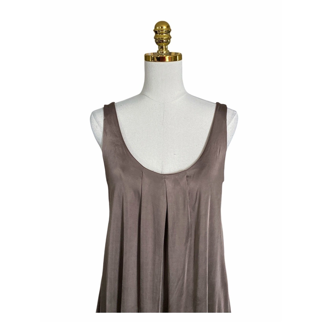 Filippa K Silky Satin Taupe Sleeveless Scoop Neck Shift Dress Women Medium