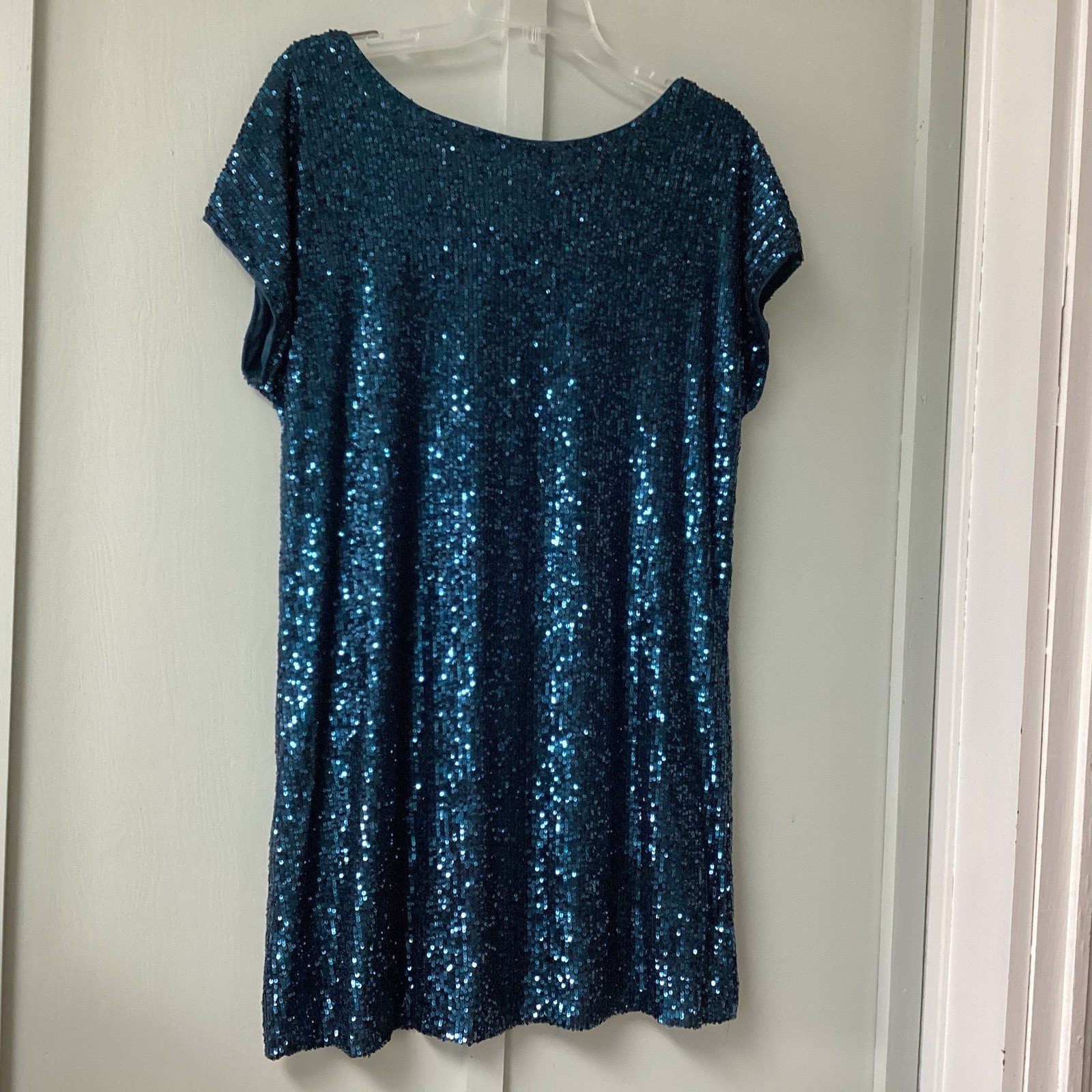 Cable & Gauge Blue Sequin Short Sleeve Shift Dress Women’s M Party Cocktail New
