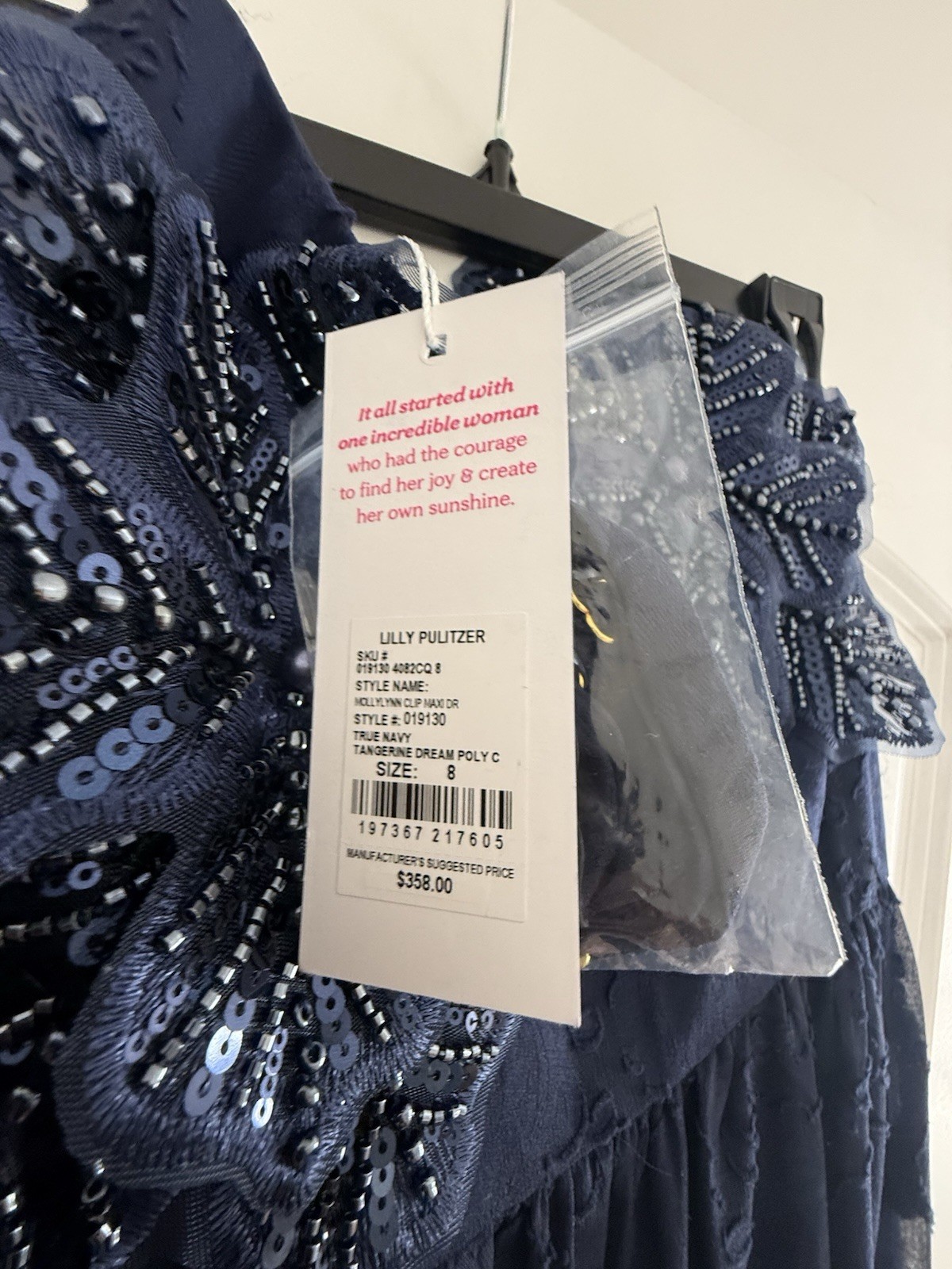 Lilly Pulitzer Mollylynn Clip Maxi Dress NWT Size 8 Navy Beaded Floral Appliqué