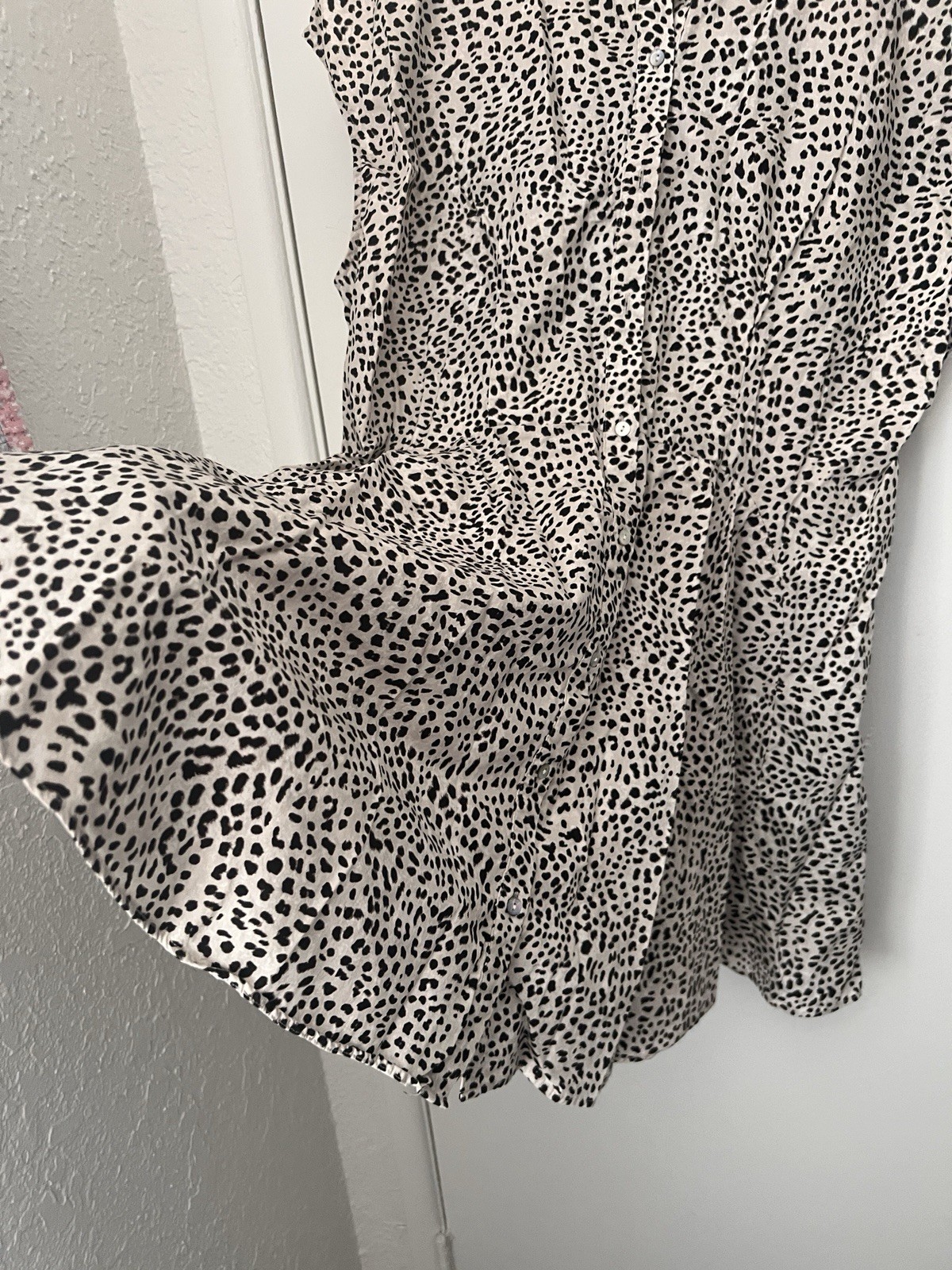 H&M Animal Print Black White A-Line Dress Cap Sleeve Round Neck Short XL