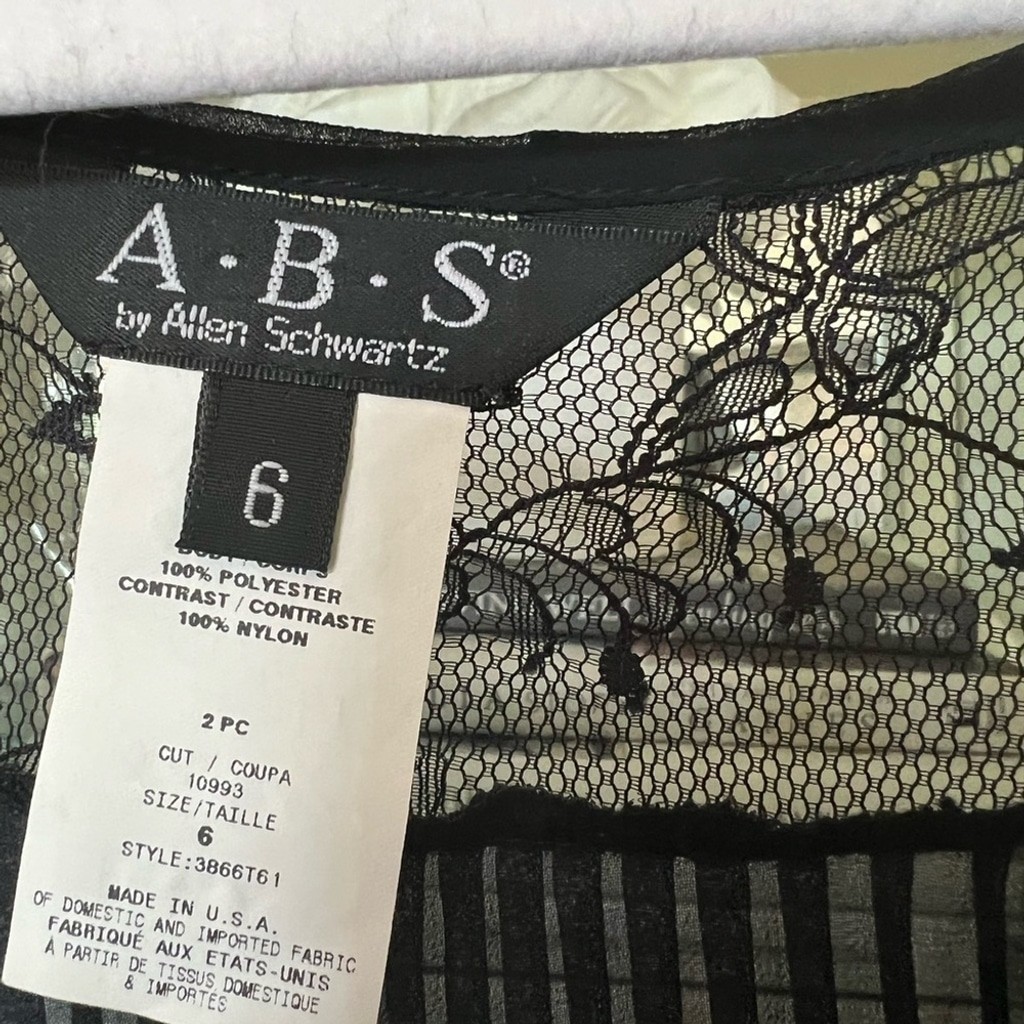 A.B.S. By Allen Schwartz Black Flowy 2 Piece Dress Sz 6
