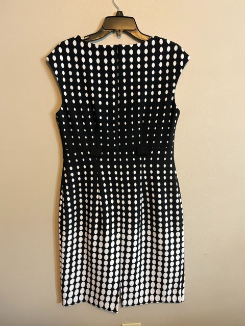 Connected Apparel Black & White Polka Dot Bow‑Waist Dress
