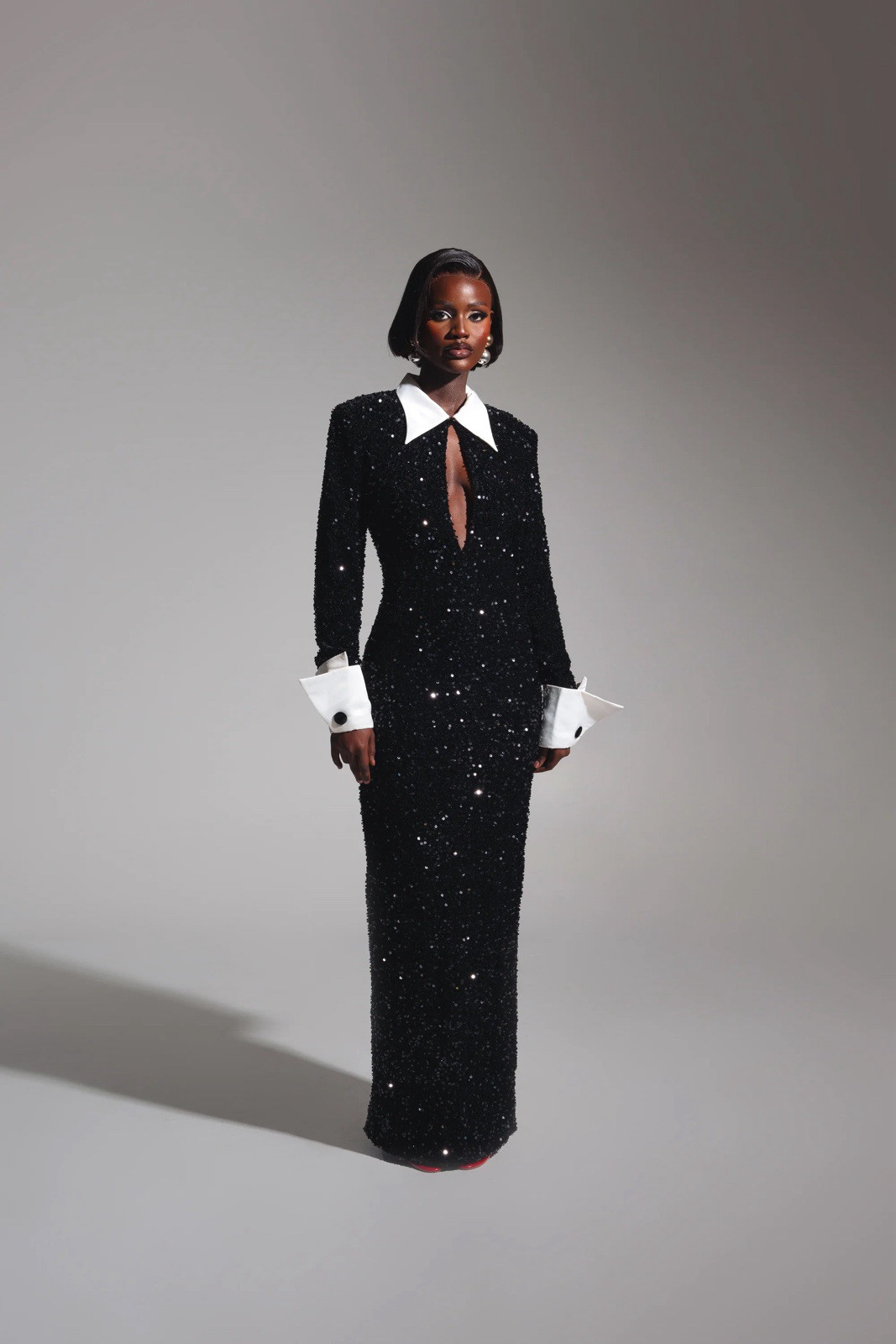 OFUURE KALI KEYHOLE SEQUIN MAXI DRESS IN ONYX