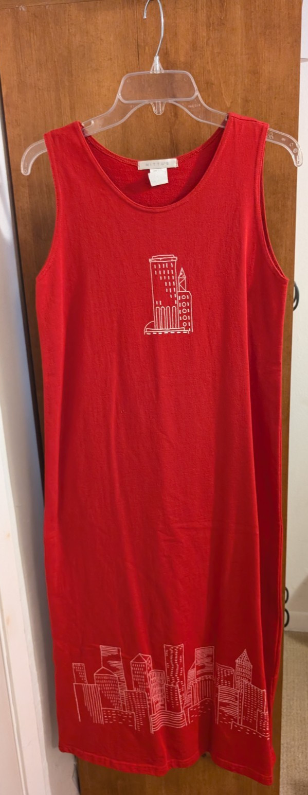 Vintage 100% Cotton Midi Dress Small 80s Modest Urban Cityscape Classic USA made