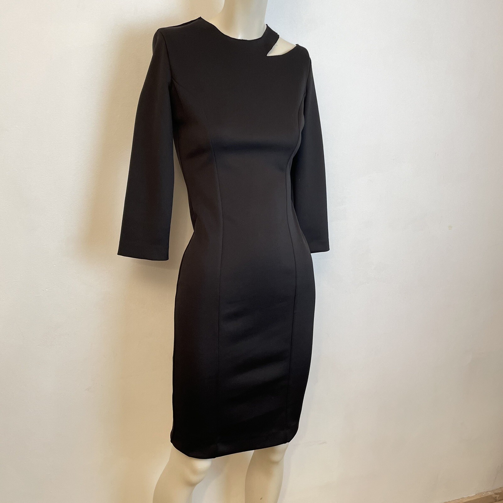 Cedric Charlier Dress Black Cut Out Neoprene UK 6 Knee Length Bodycon Pencil