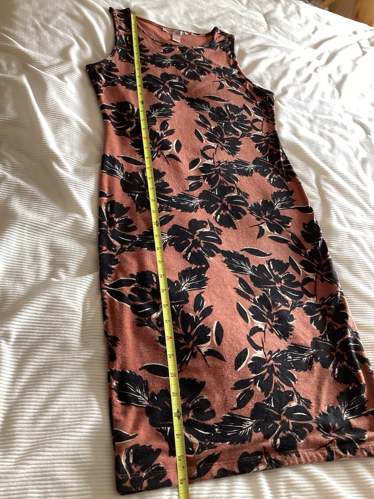 FOREVER 21 Rust Black Floral Sheath Dress Sleeveless Knee Length Size L