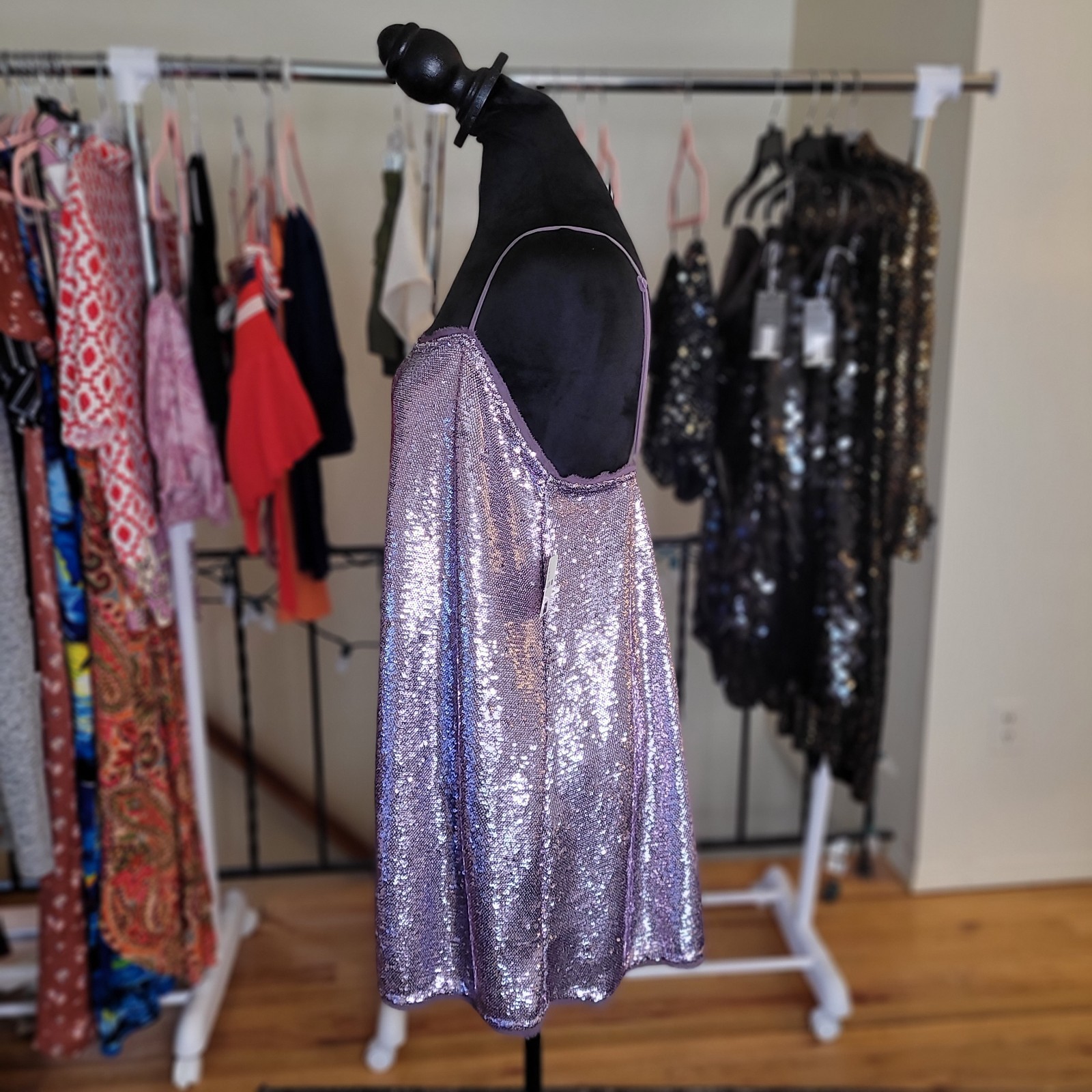 Free People Intimately Time To Shine Sequin Purple Mini Slip Dress Size Medium
