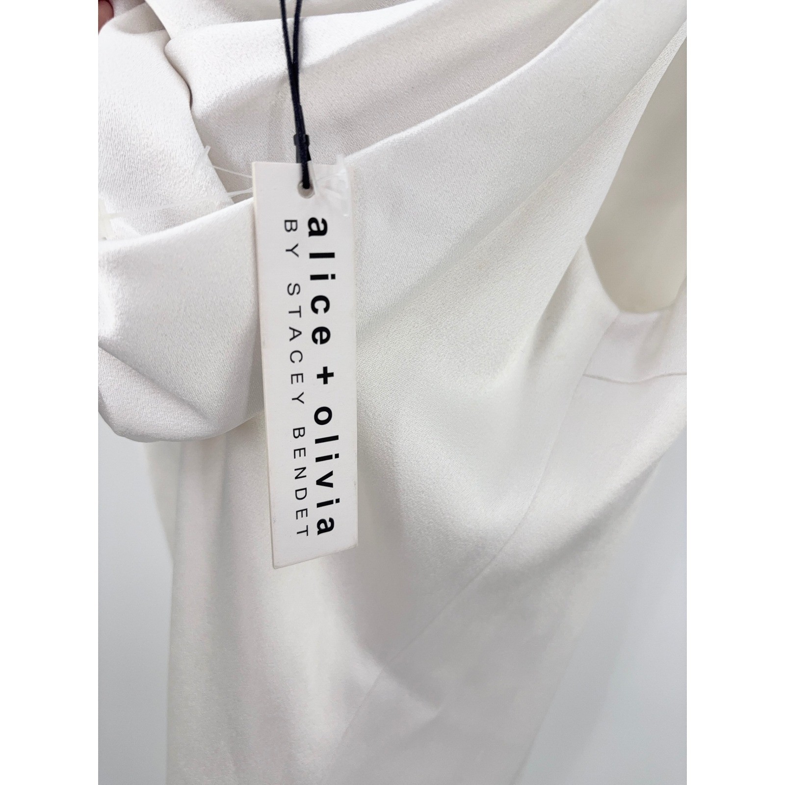 Alice + Olivia Lita Cowl Shift Mini Dress Womens L White Drape Satin Cocktail