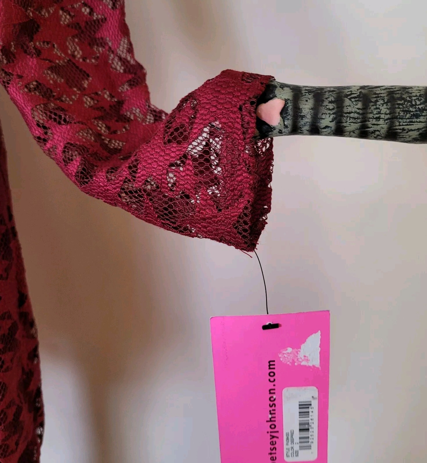 Betsey Johnson Mini Dress Womens 2 Star Lace Red Sheer Overlay sheer long sleeve