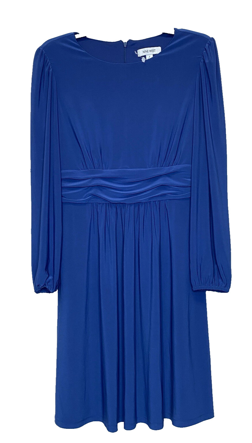 Nine West Rouched Waist Dress Women’s Size 2 Blue Midi Long Sleeve