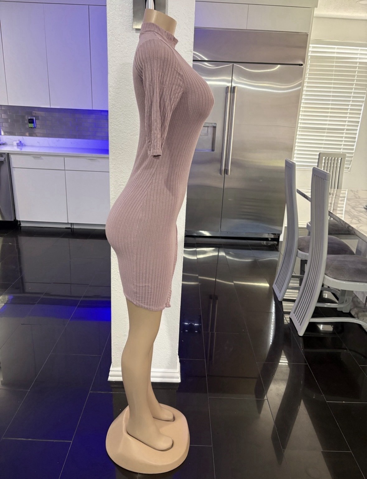 Heart & Hips Pink Ribbed V-Neck Bodycon Knee Length Dress Women S Stretch